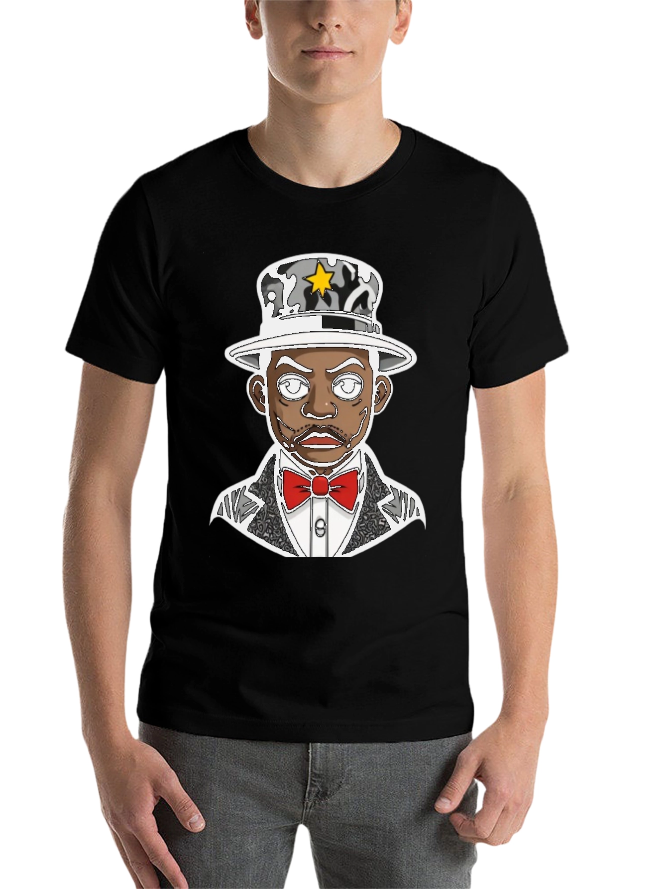 Black Dapper Cartoon Graphic Tee - Stylish Black T-Shirt view 7