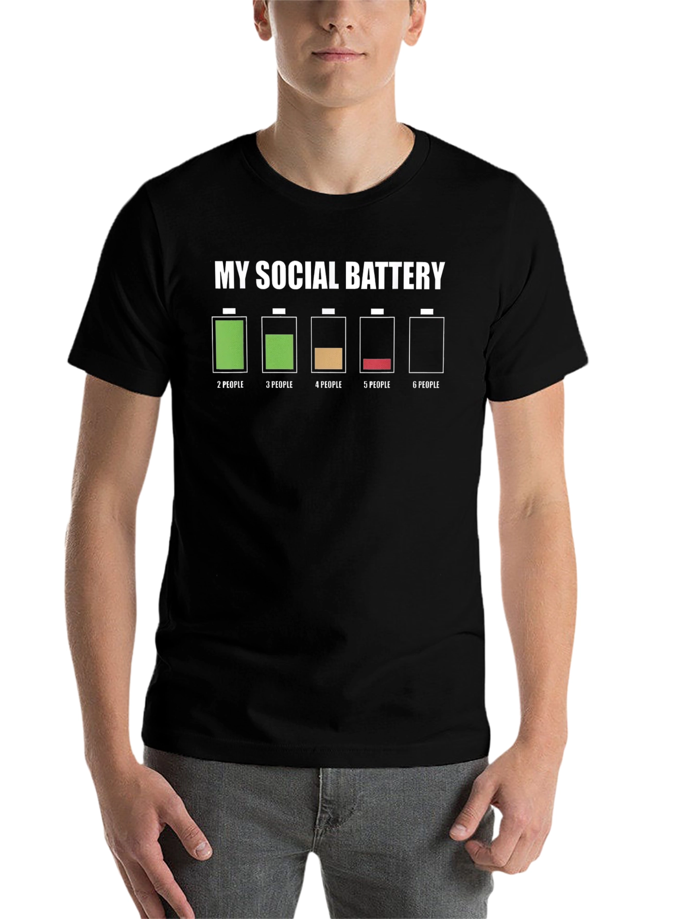 Black Social Battery Graphic Tee - Introvert Humor view 7