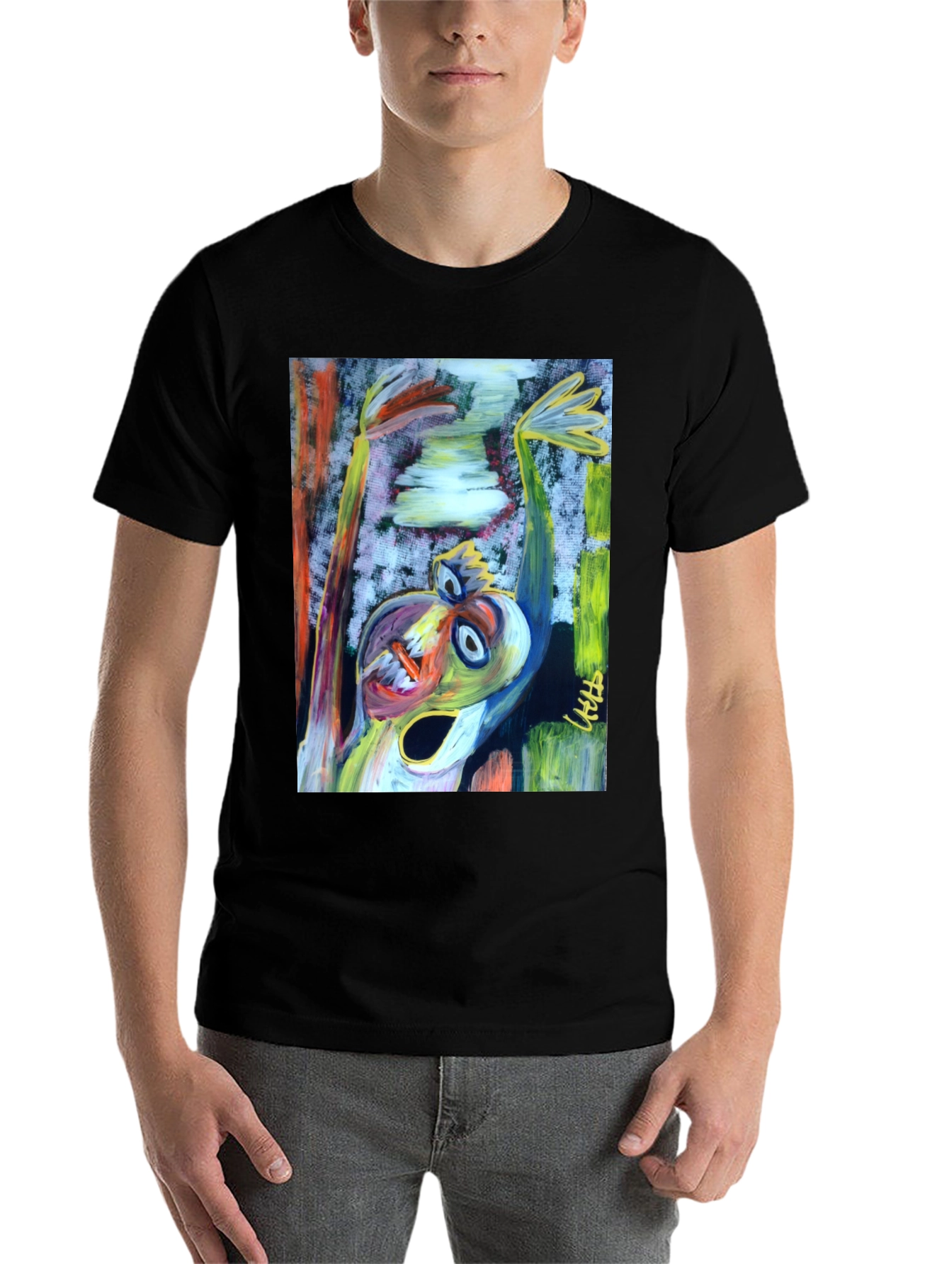 Black Abstract Art Graphic Print Black T-Shirt view 7