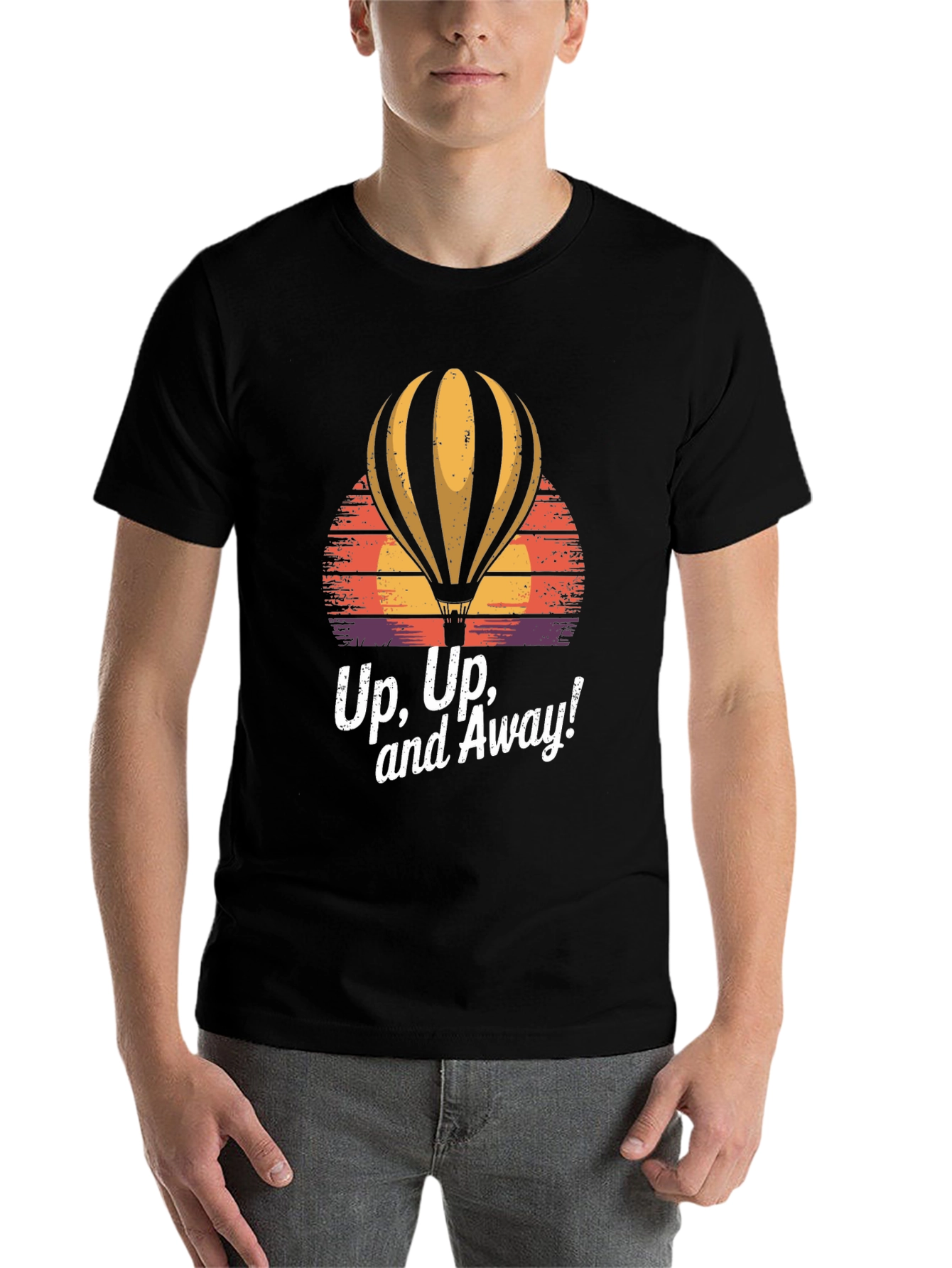 Black Up, Up, and Away! Graphic Tee - Hot Air Balloon Sunset view 7