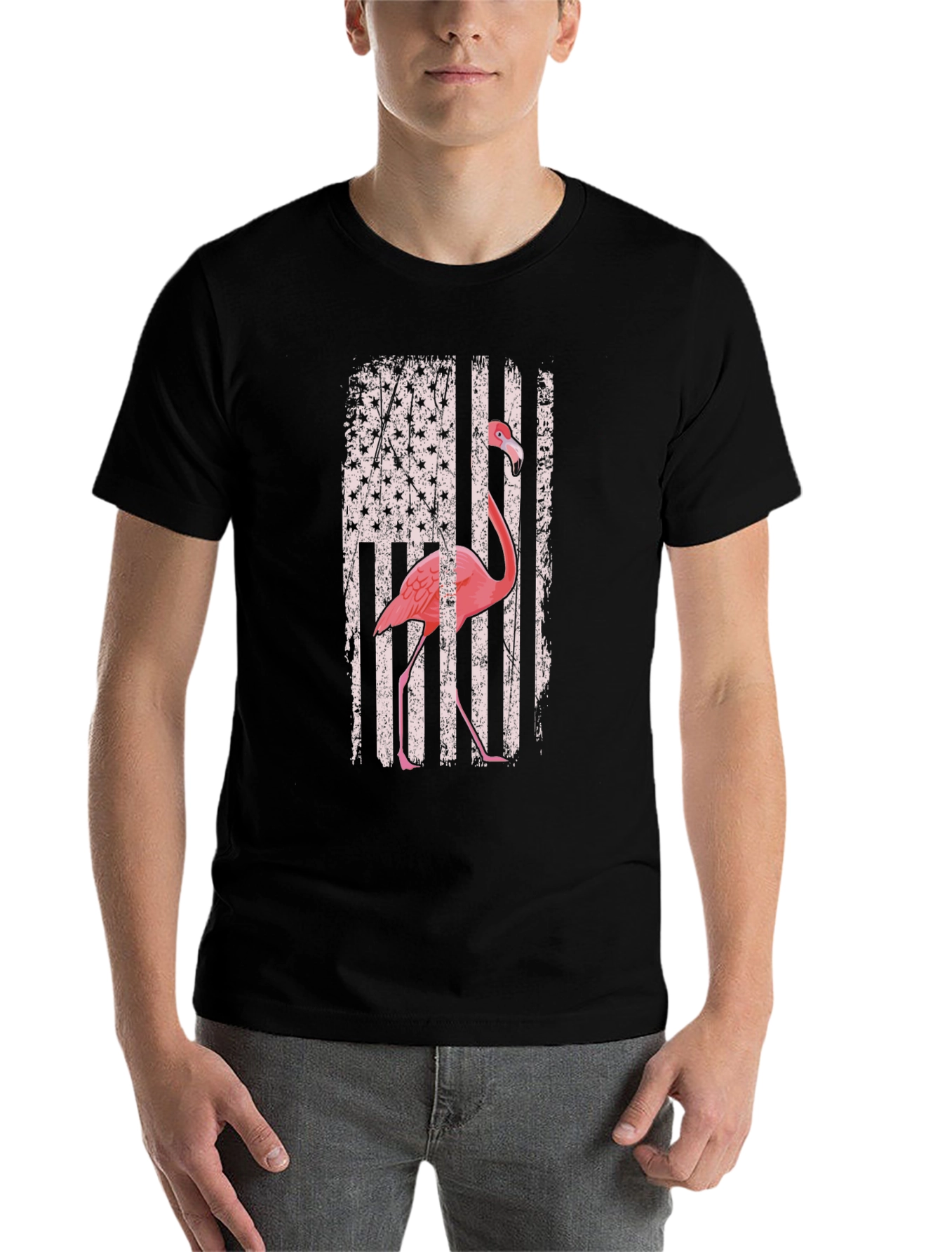 Black Flamingo American Flag Graphic Tee view 7