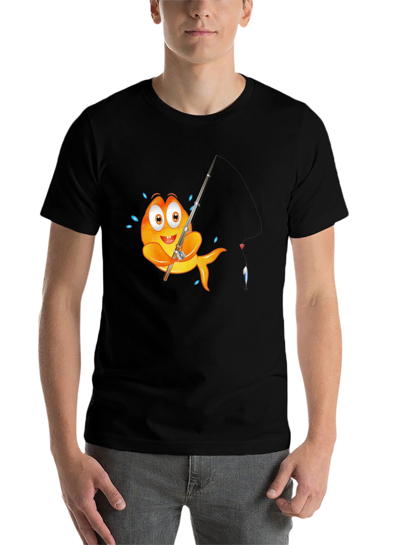 Black Fishing Fish Graphic Tee - Black Cotton T-Shirt view 7