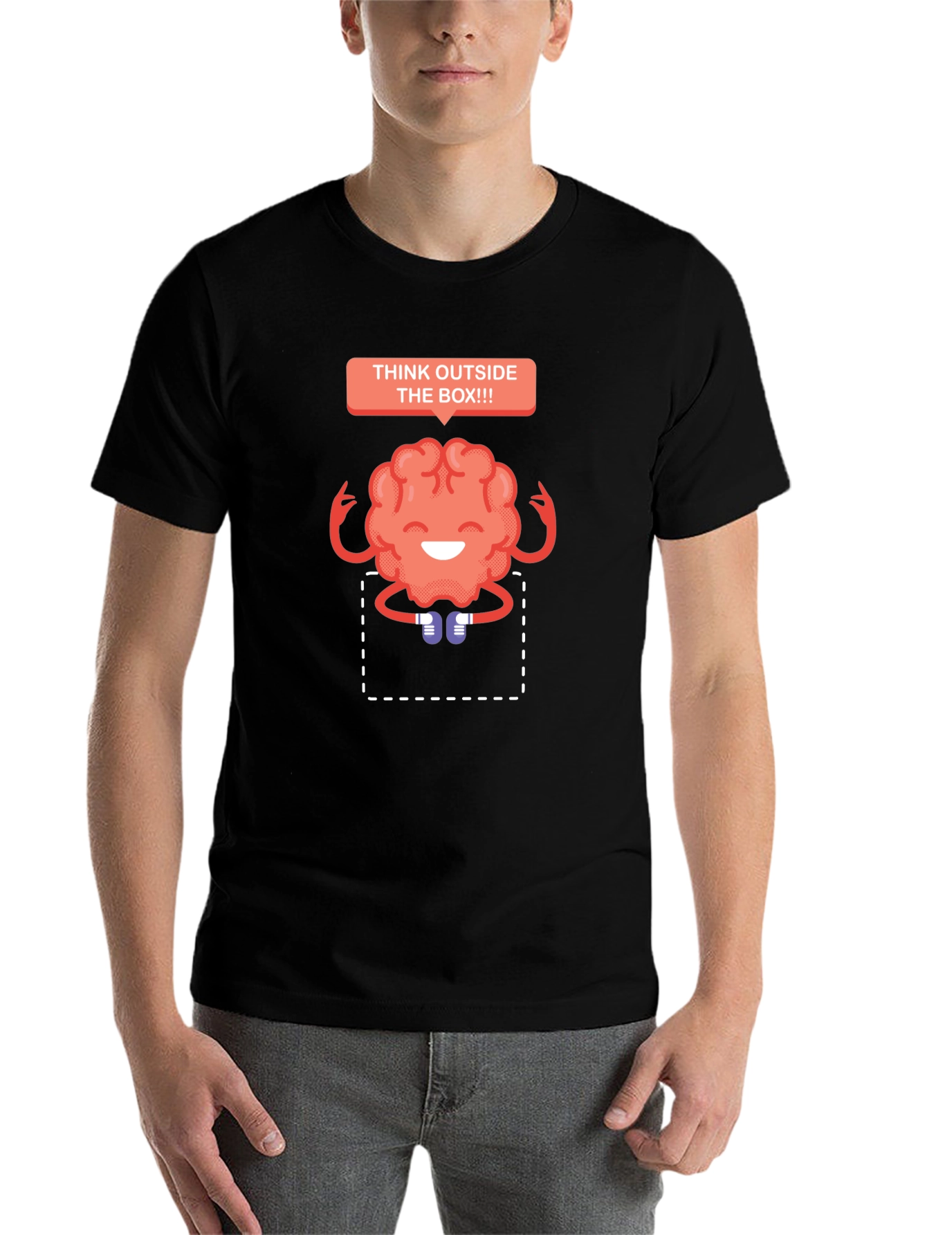 Black Think Outside the Box Brain Graphic T-Shirt view 7