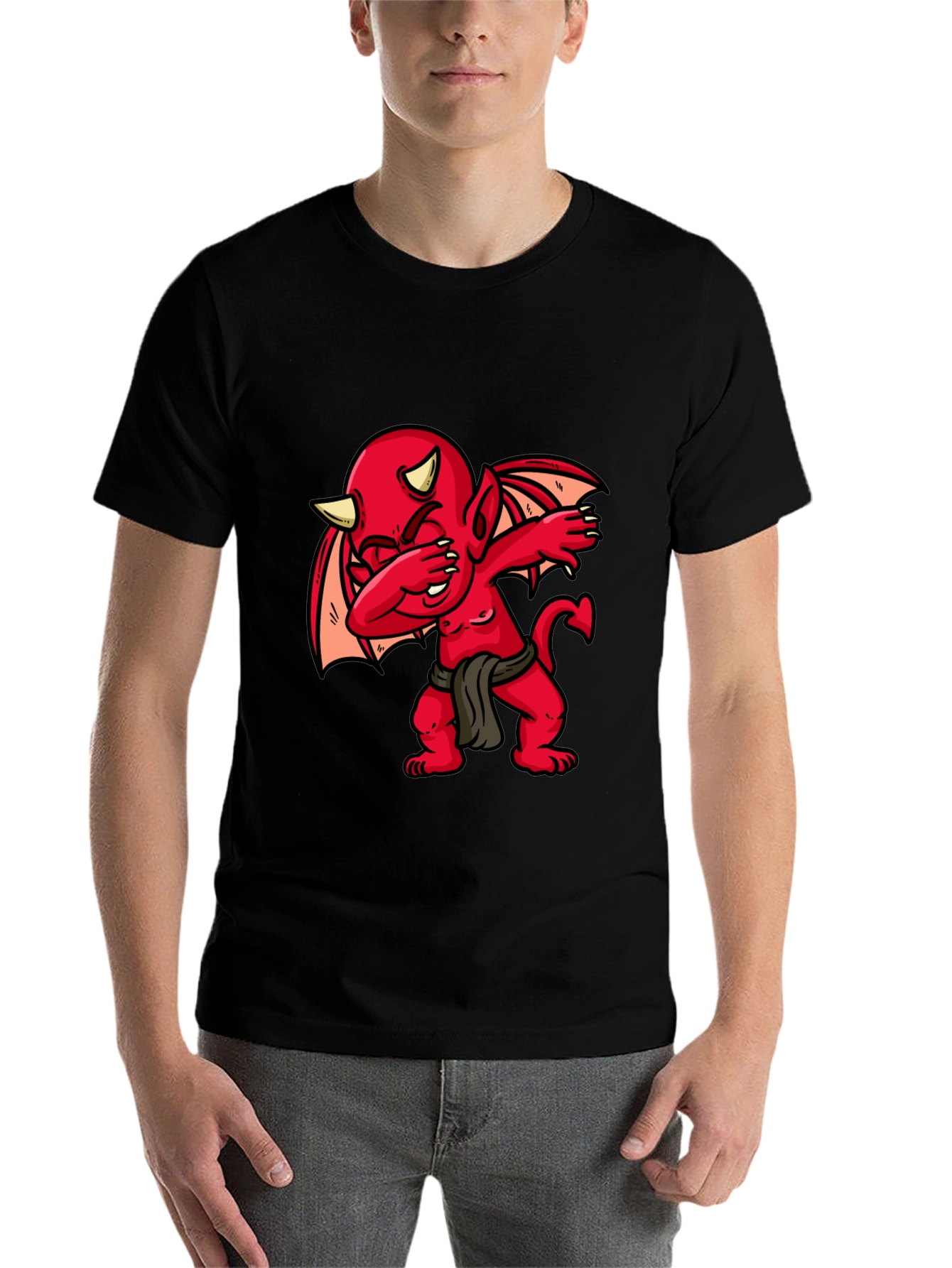 Black Dabbing Devil Graphic Tee - Men's Black T-Shirt view 7