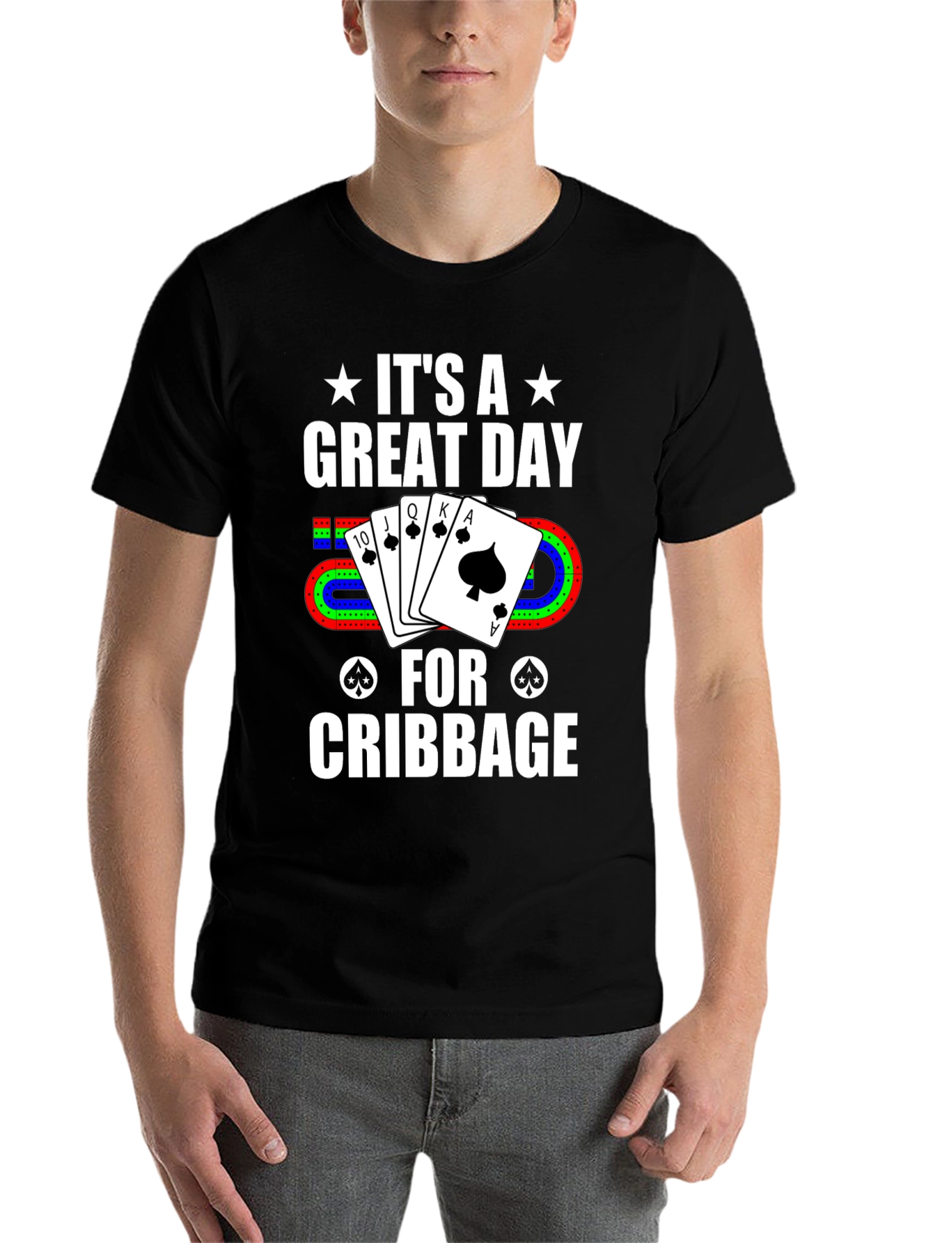 Black Cribbage Player T-Shirt - Great Day for Cribbage view 7