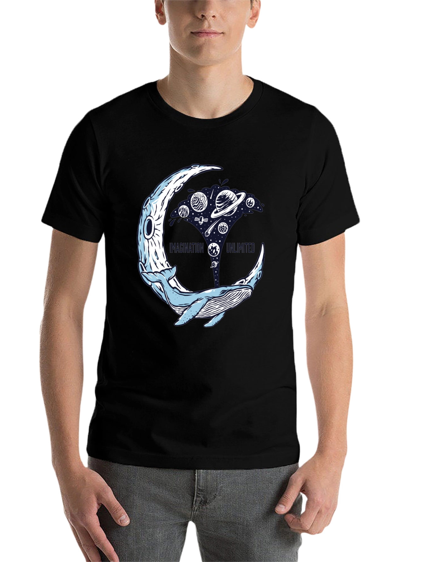 Black Cosmic Whale T-Shirt - Space Moon view 7
