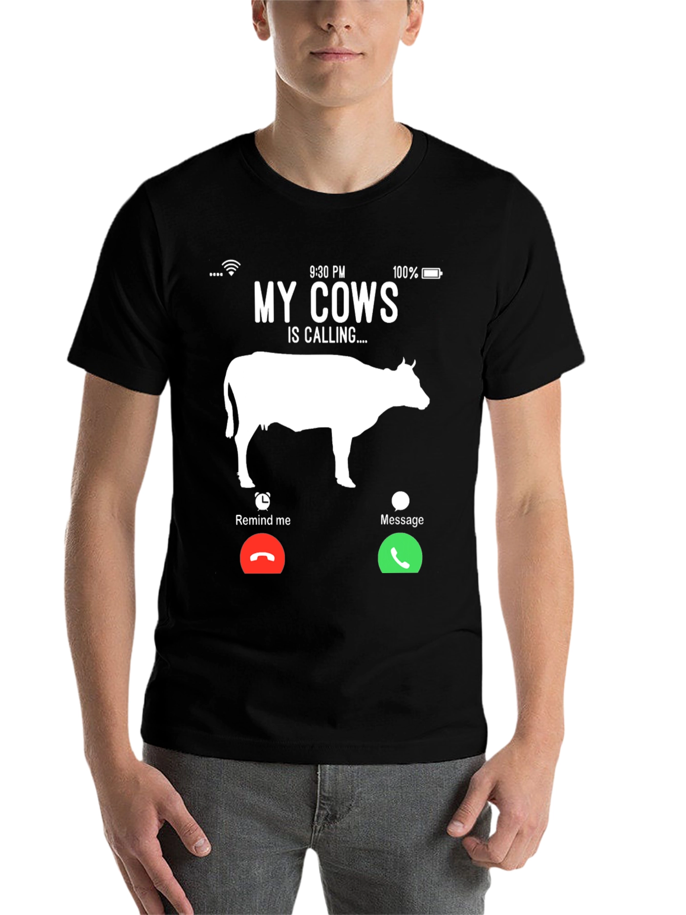 Black My Cows Is Calling T-Shirt - Farm Humor Tee view 7