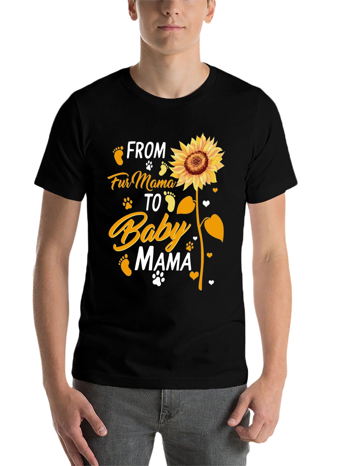 Black Fur Mama to Baby Mama Sunflower Graphic T-Shirt view 7