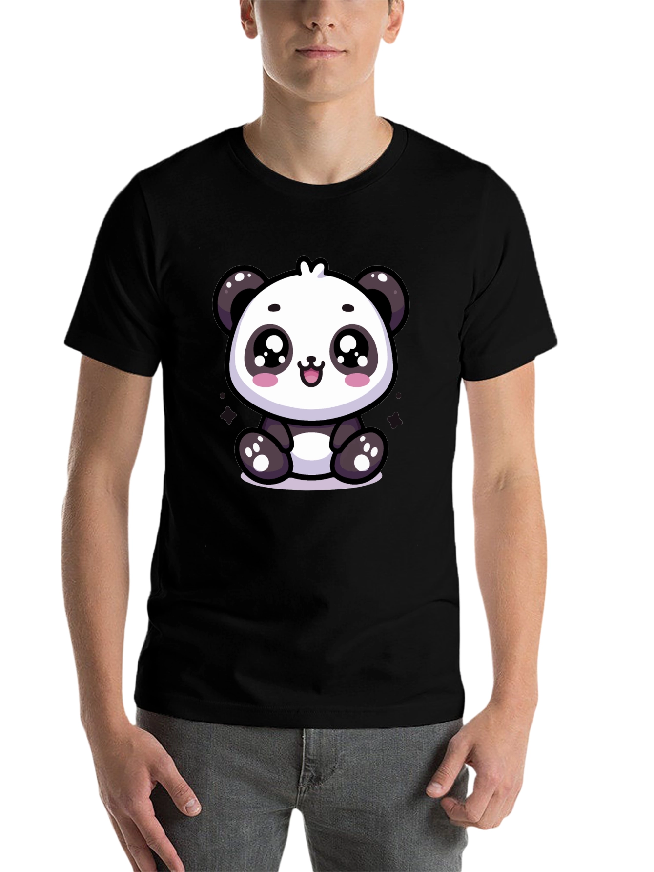 Black Cute Panda Graphic Tee - Soft Cotton Blend view 7