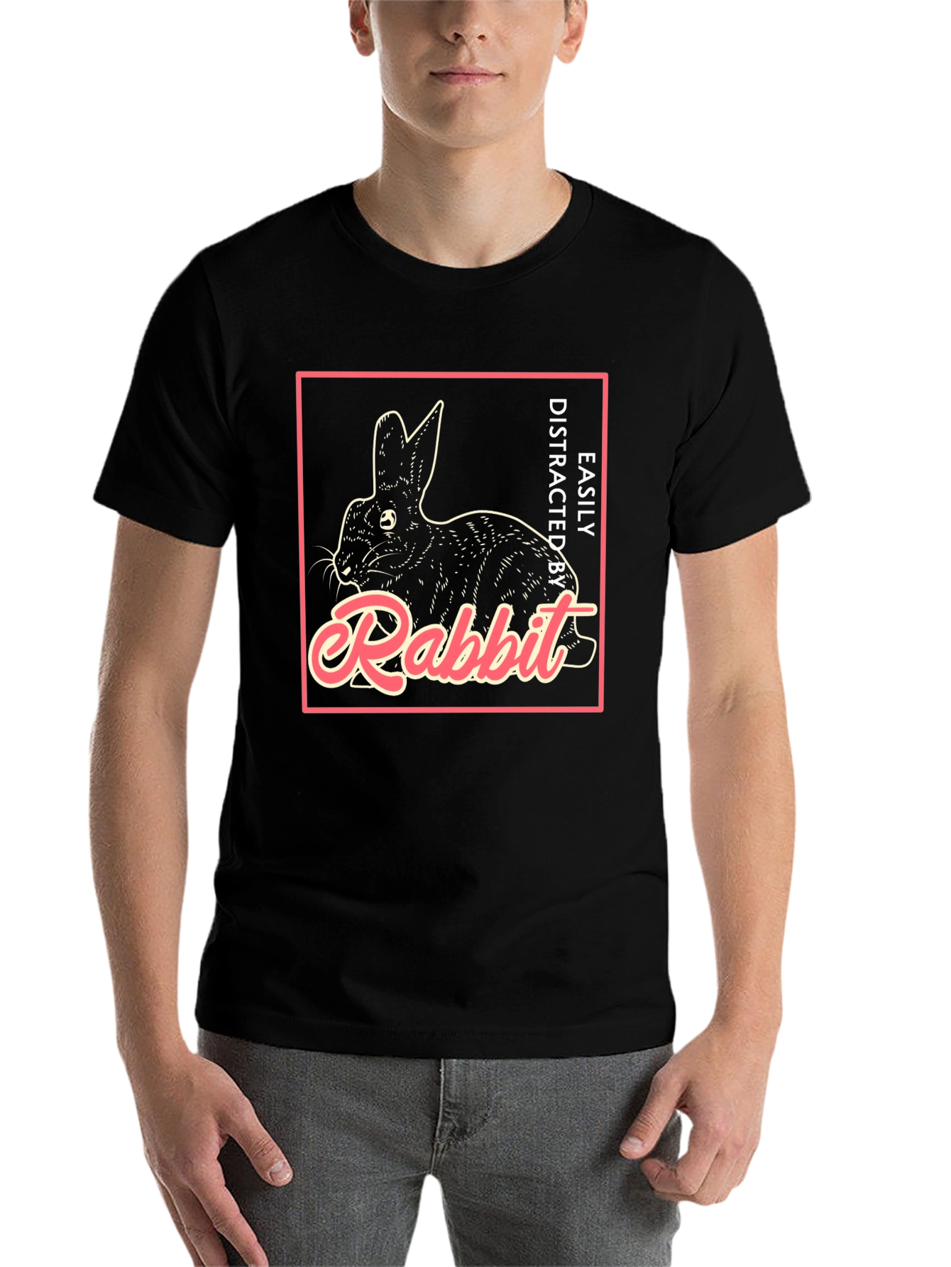 Black Easily Distracted by Rabbit T-Shirt view 7
