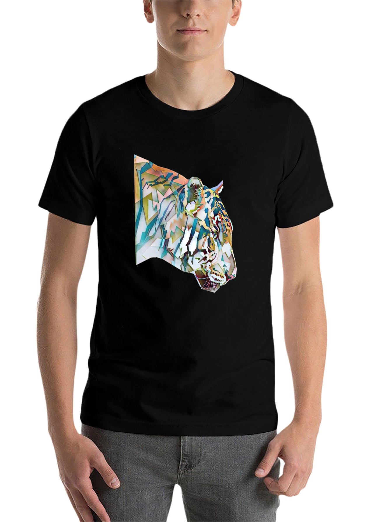 Black Abstract Tiger Graphic Tee - Cool Men's T-Shirt view 7