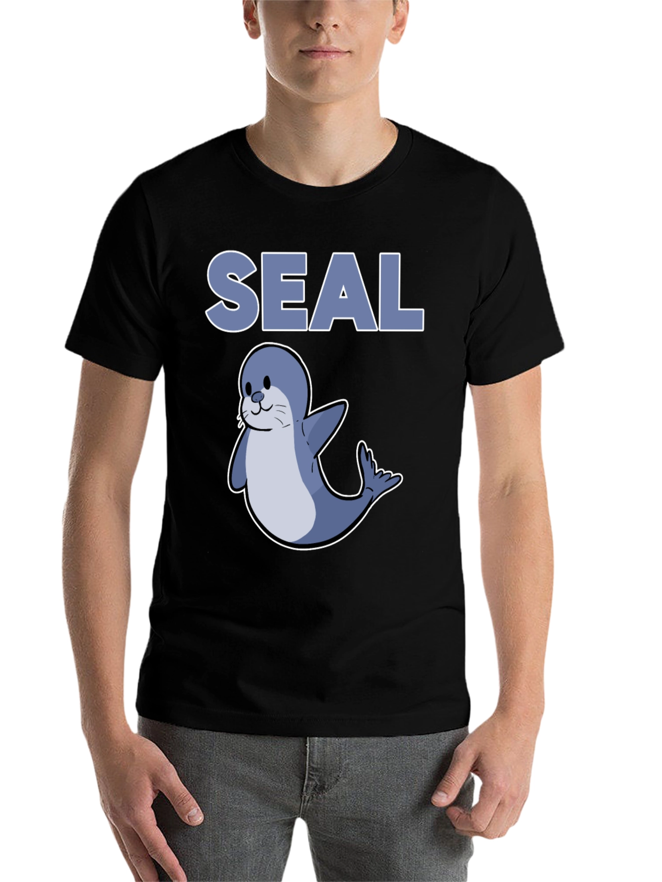 Black Cute Seal Graphic T-Shirt - Black view 7