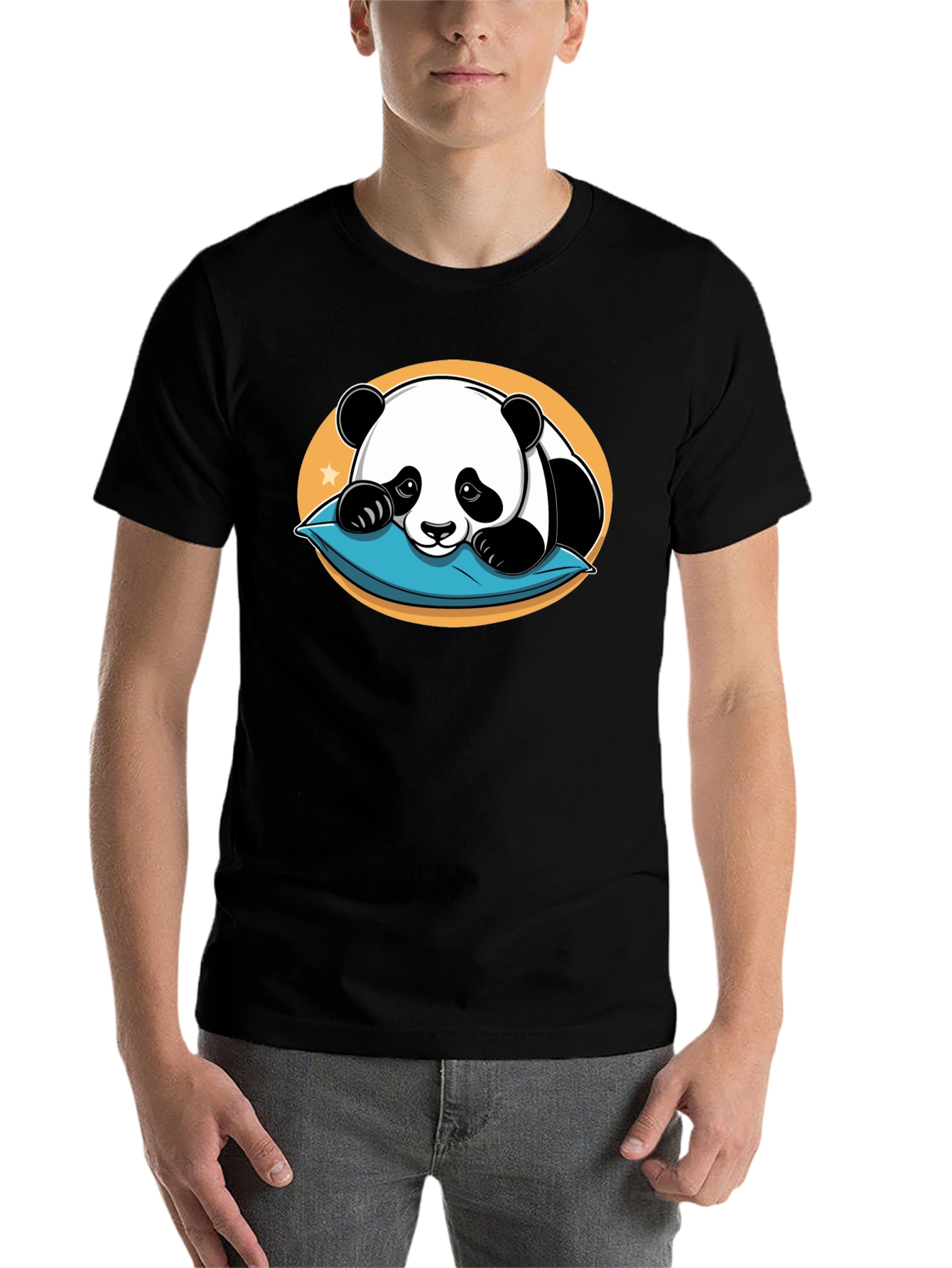 Black Cute Panda Pillow Black T-Shirt view 7