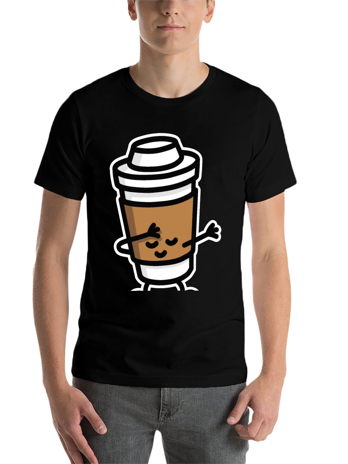 Black Dabbing Coffee Cup Black T-Shirt view 7