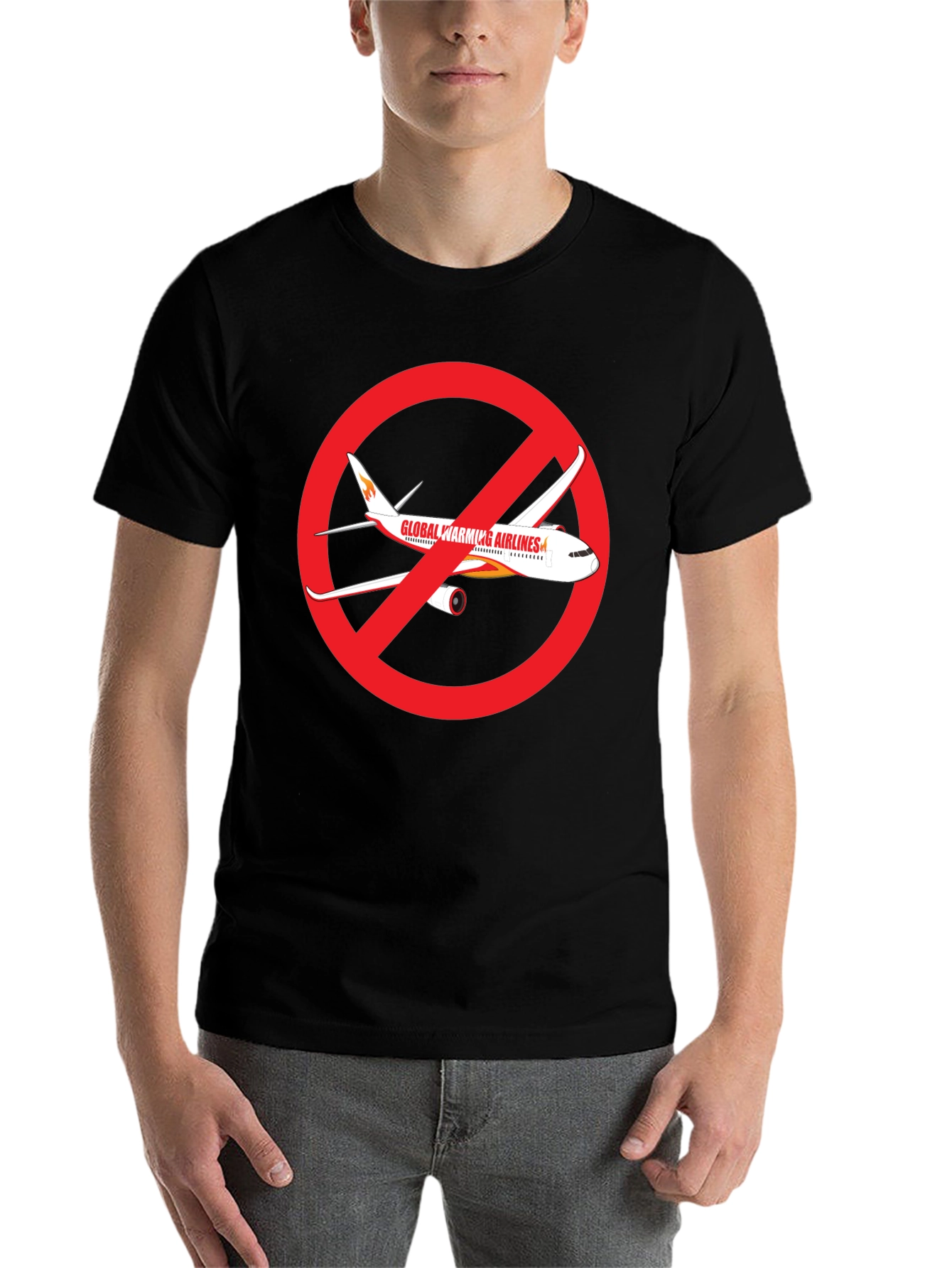 Black No Fly Zone T-Shirt Global Warming Airlines Black Graphic Tee view 7