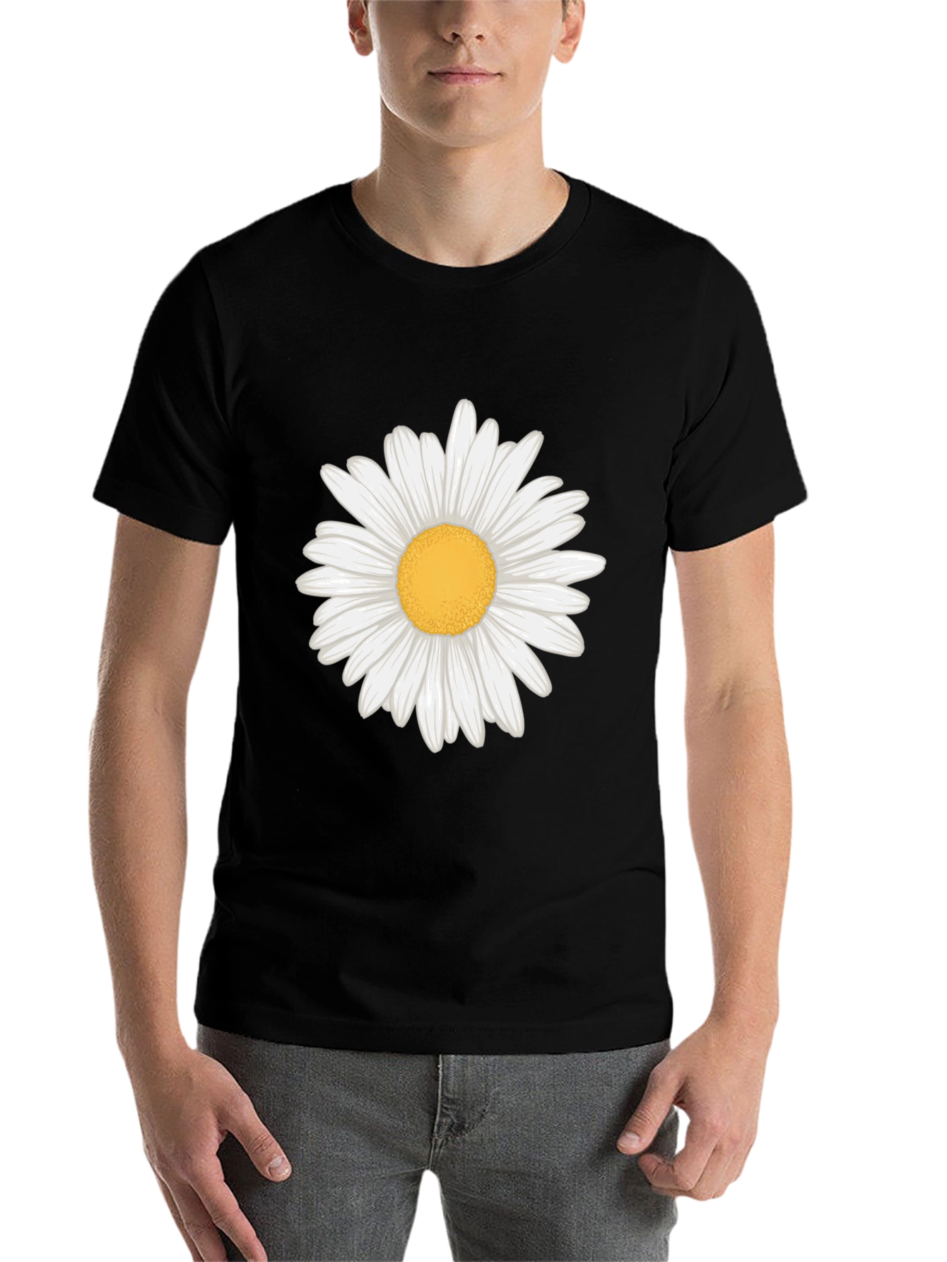 Black Daisy Graphic Tee - Black Cotton Casual view 7