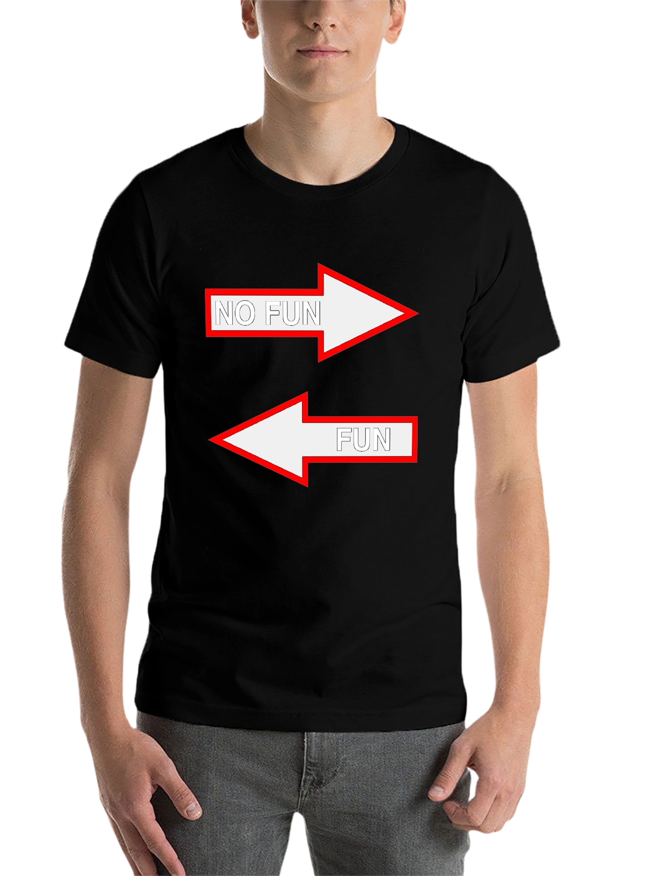 Black Humorous "No Fun/Fun" Arrow Graphic Tee view 7