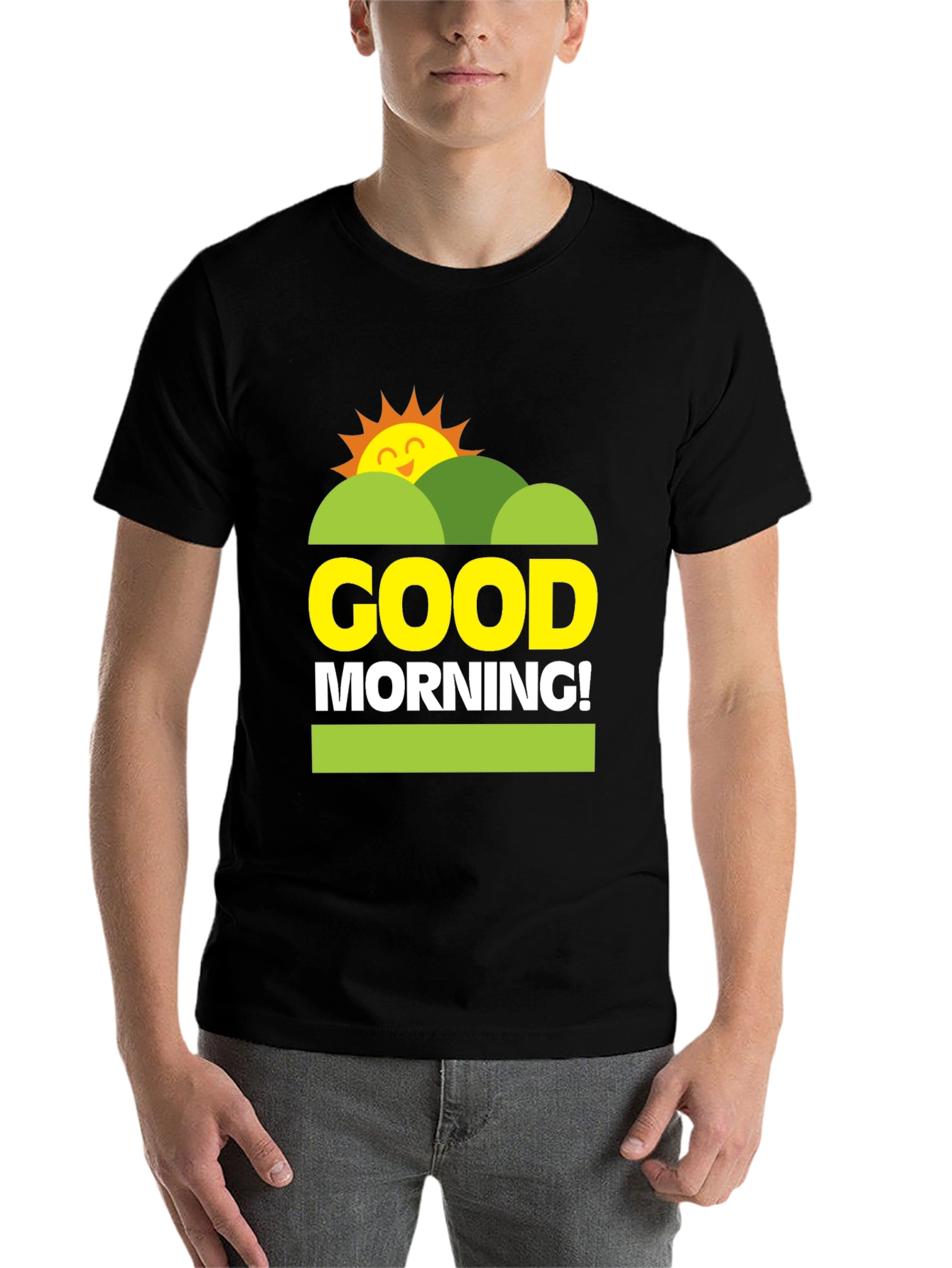Black Good Morning Graphic Tee - Unisex Black T-Shirt view 7