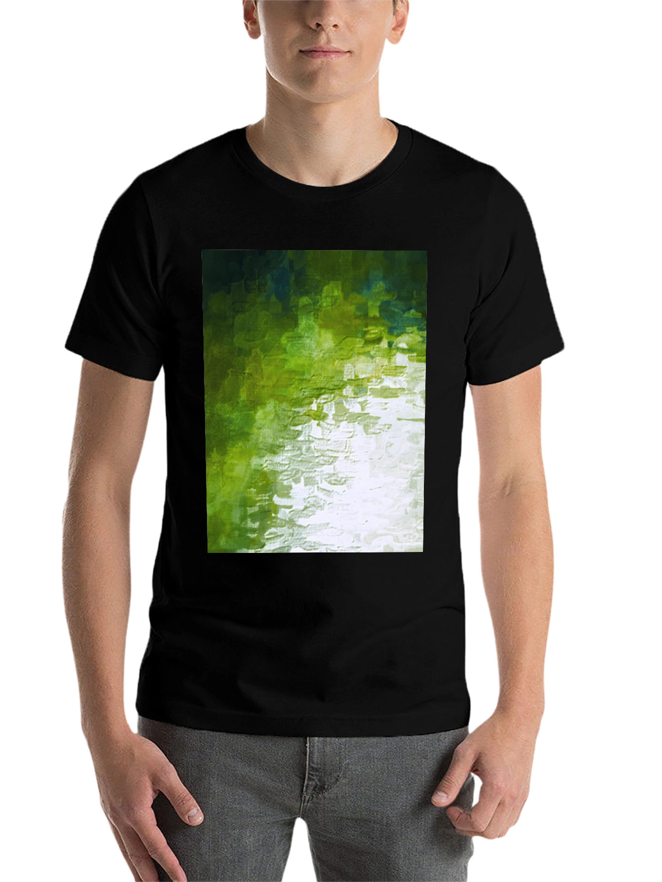 Black Abstract Green Graphic Print Crewneck T-Shirt view 7