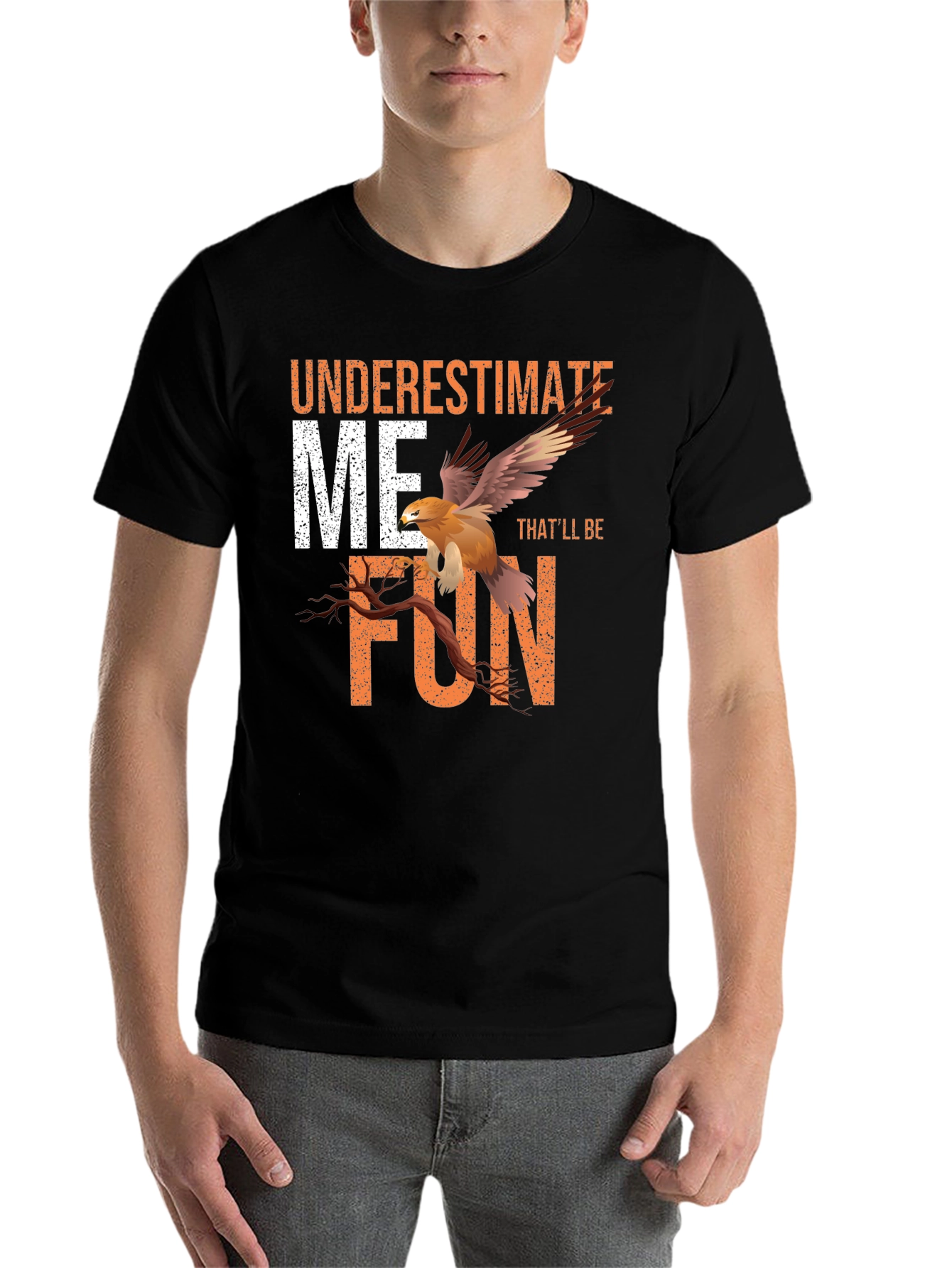 Black Underestimate Me T-Shirt with Eagle Design view 7