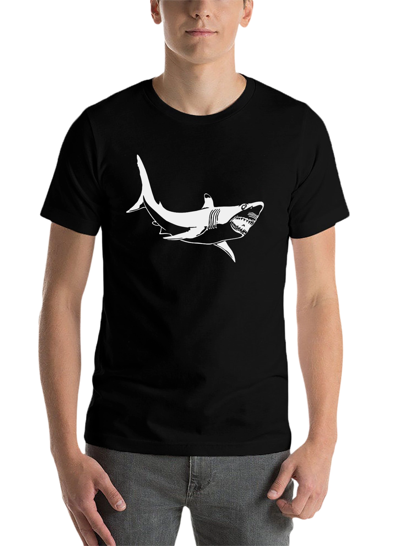Black Black Shark Graphic Tee - Men's Cool Design view 7