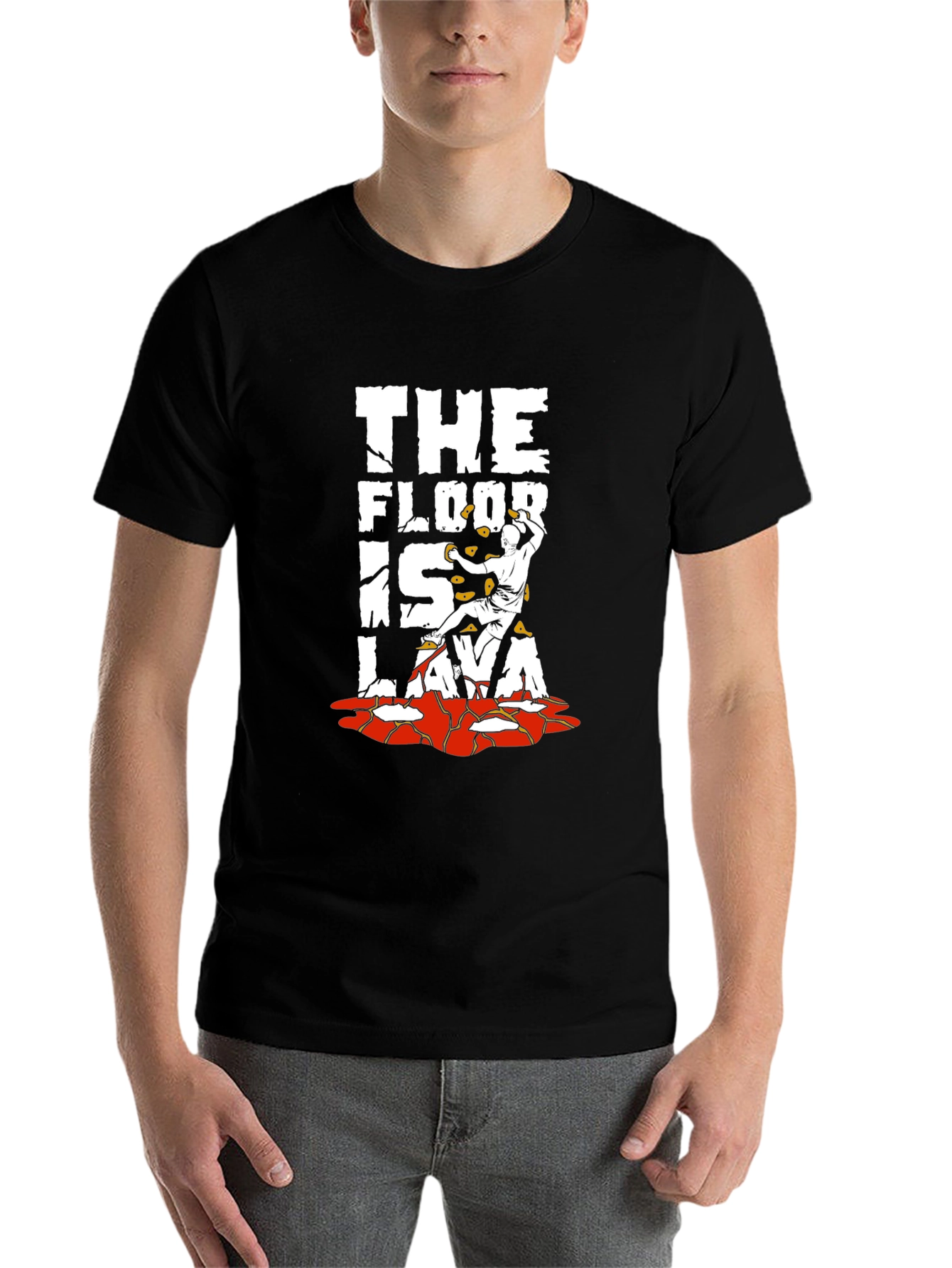 Black The Floor is Lava Graphic Tee - Rock Climbing Design view 7