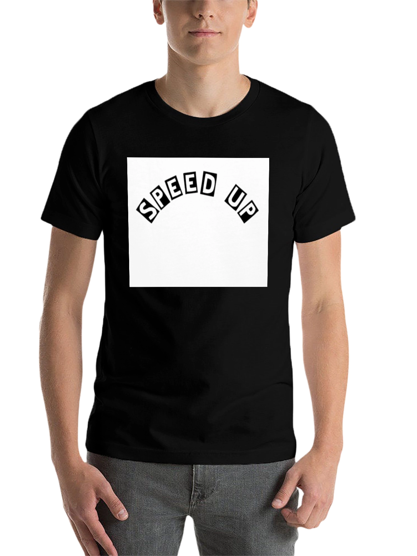 Black Speed Up Graphic Tee - Black Cotton T-Shirt view 7