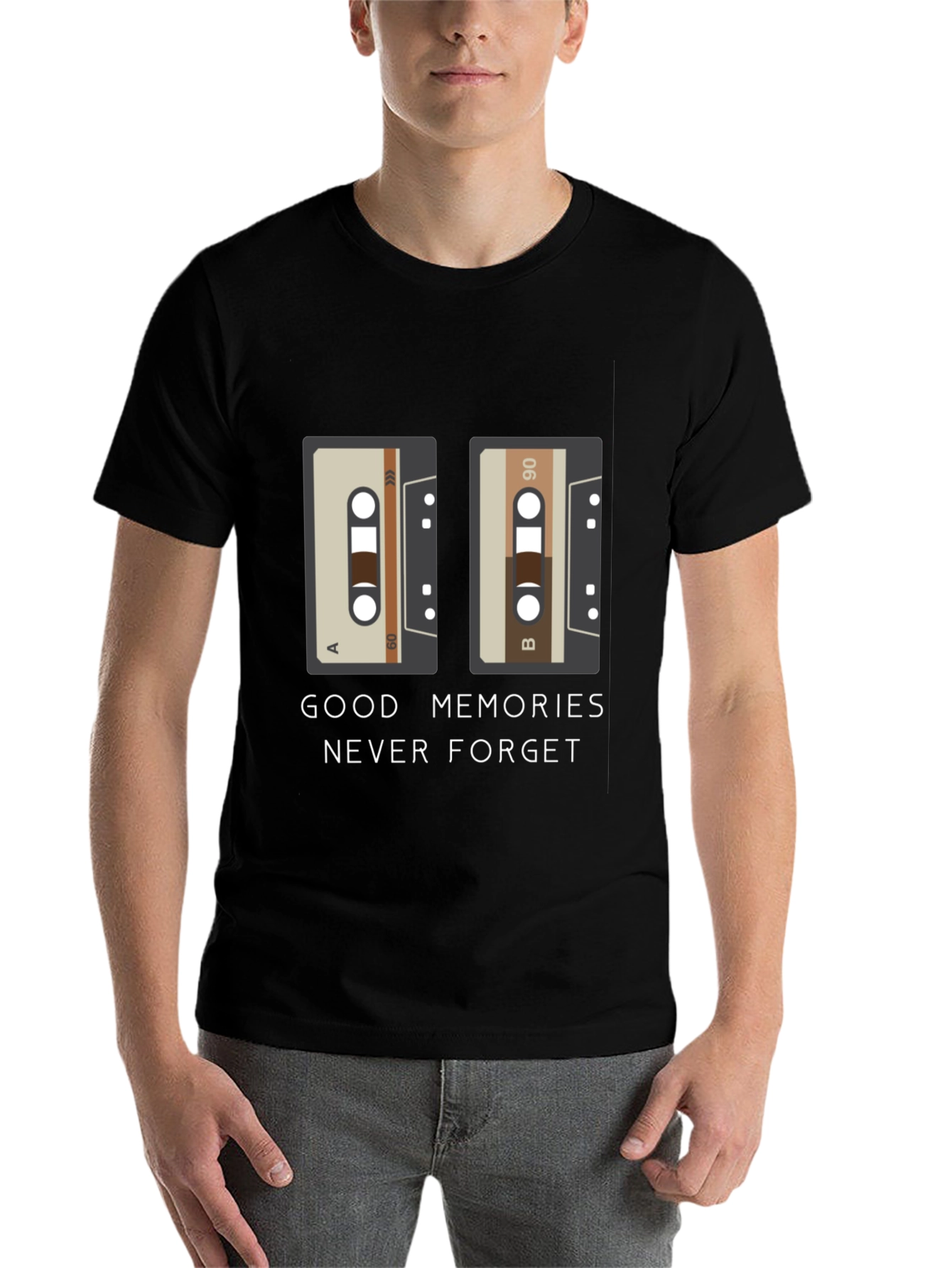 Black Good Memories Never Forget Cassette Tape T-Shirt view 7