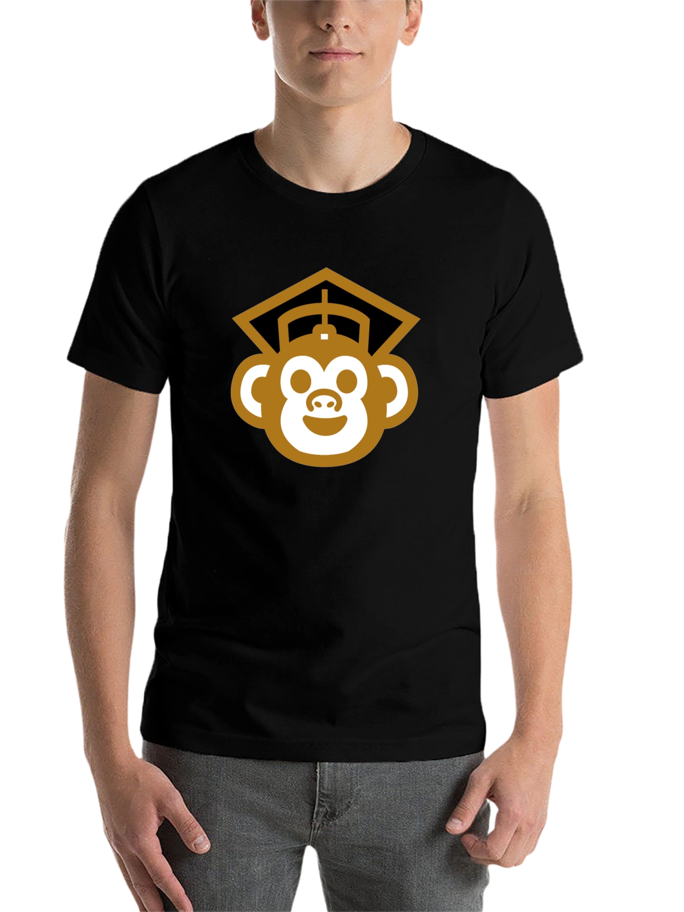 Black Graduation Monkey Tee - Black Cotton Blend T-Shirt view 7