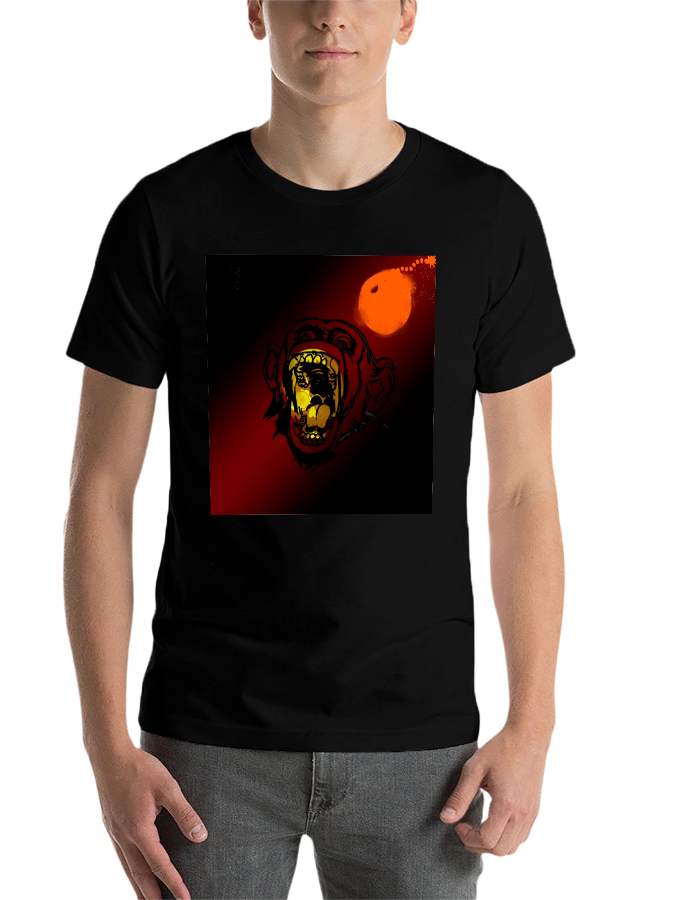 Black Monkey Face Graphic Print T-Shirt view 7