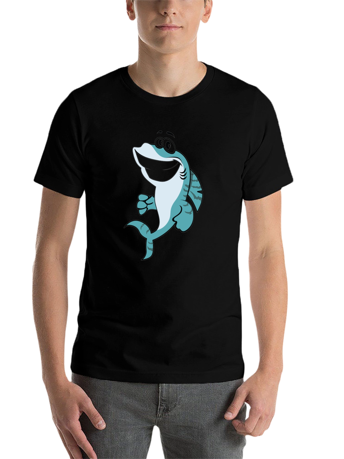 Black Cartoon Shark Graphic T-Shirt - Black view 7