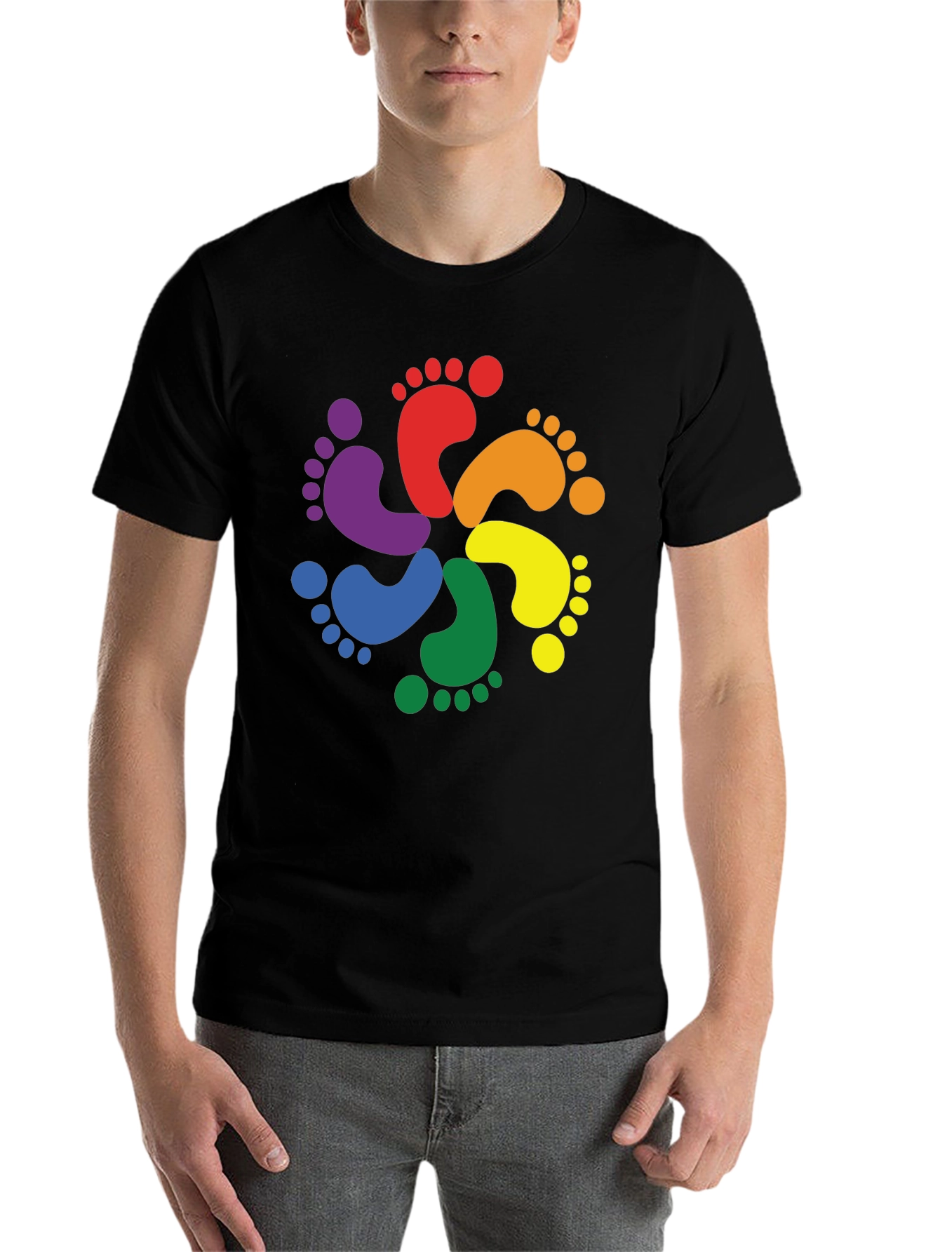 Black Rainbow Footprint T-Shirt - Pride Apparel view 7