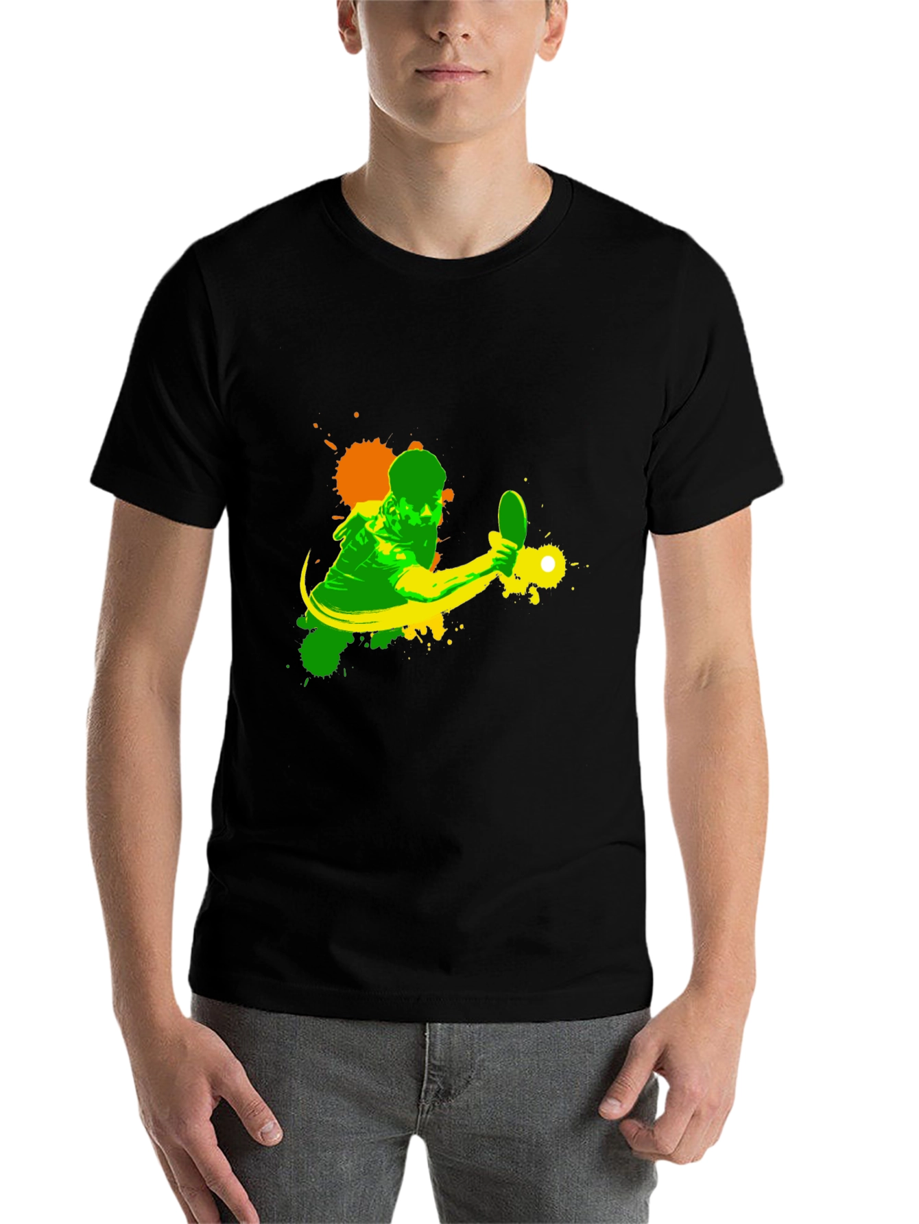 Black Table Tennis Player Graphic Black T-Shirt view 7