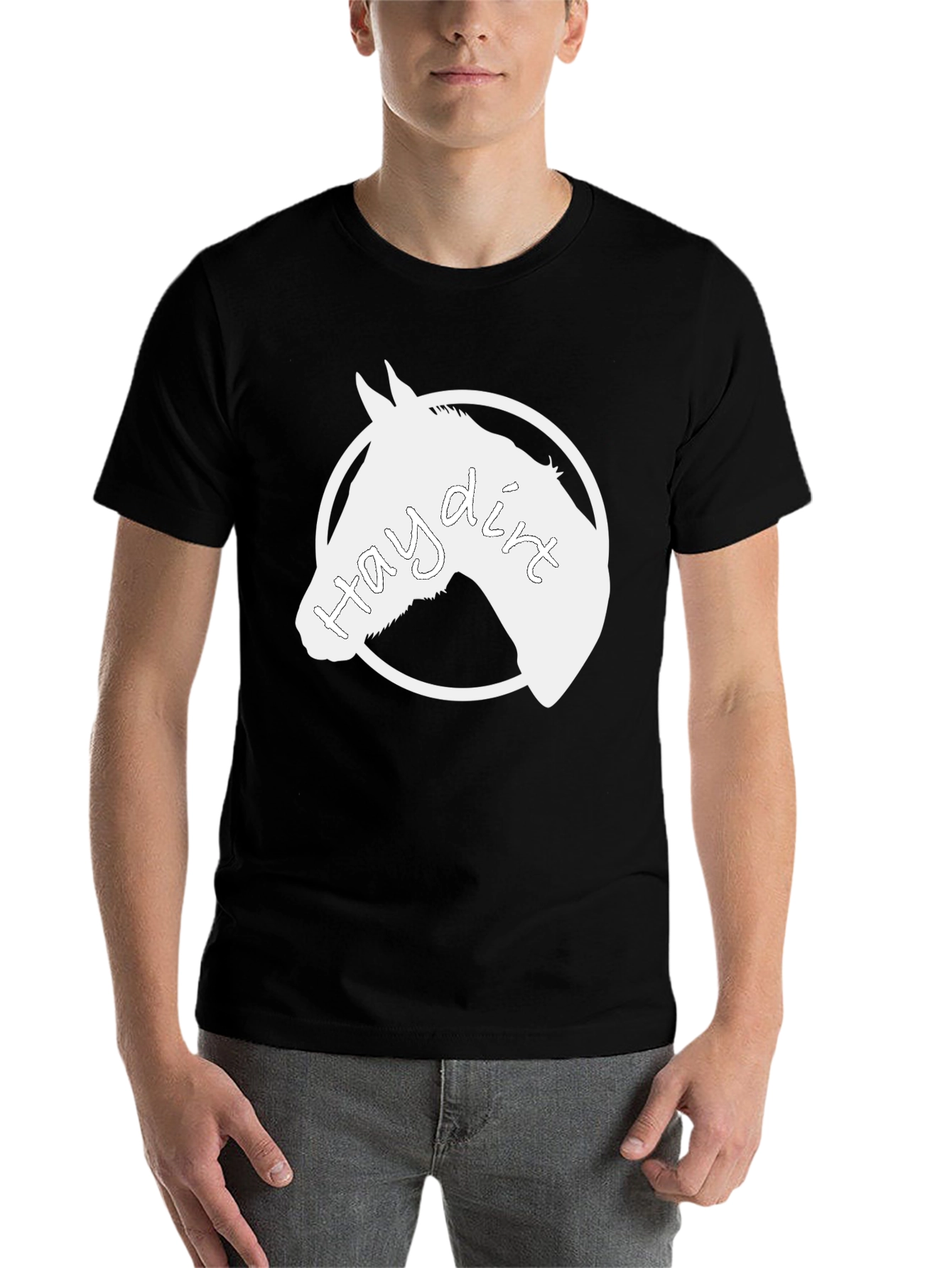 Black Hay Dirt Horse T-Shirt Black Cotton view 7