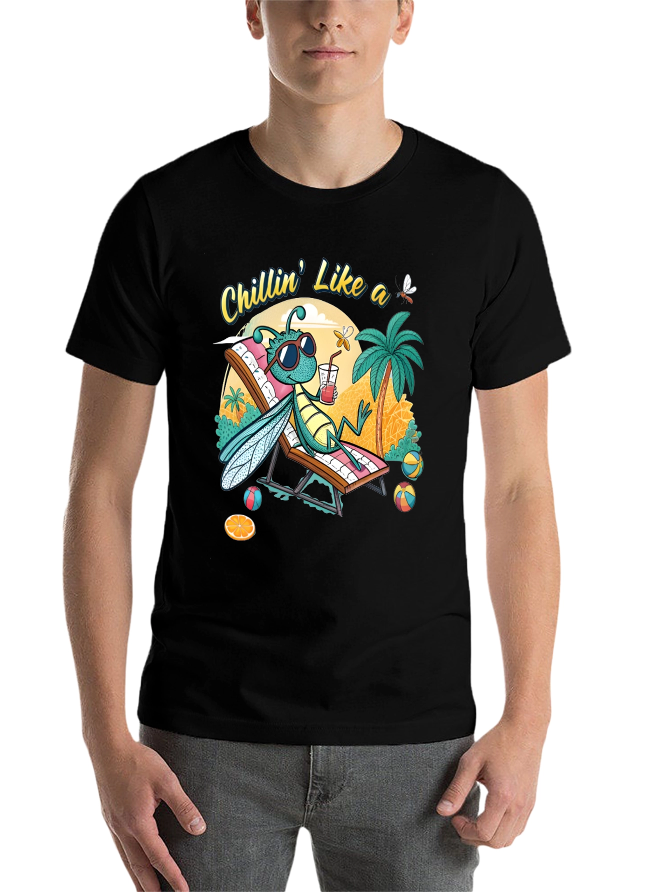 Black Chillin' Bug Graphic T-Shirt - Summer Vibes view 7