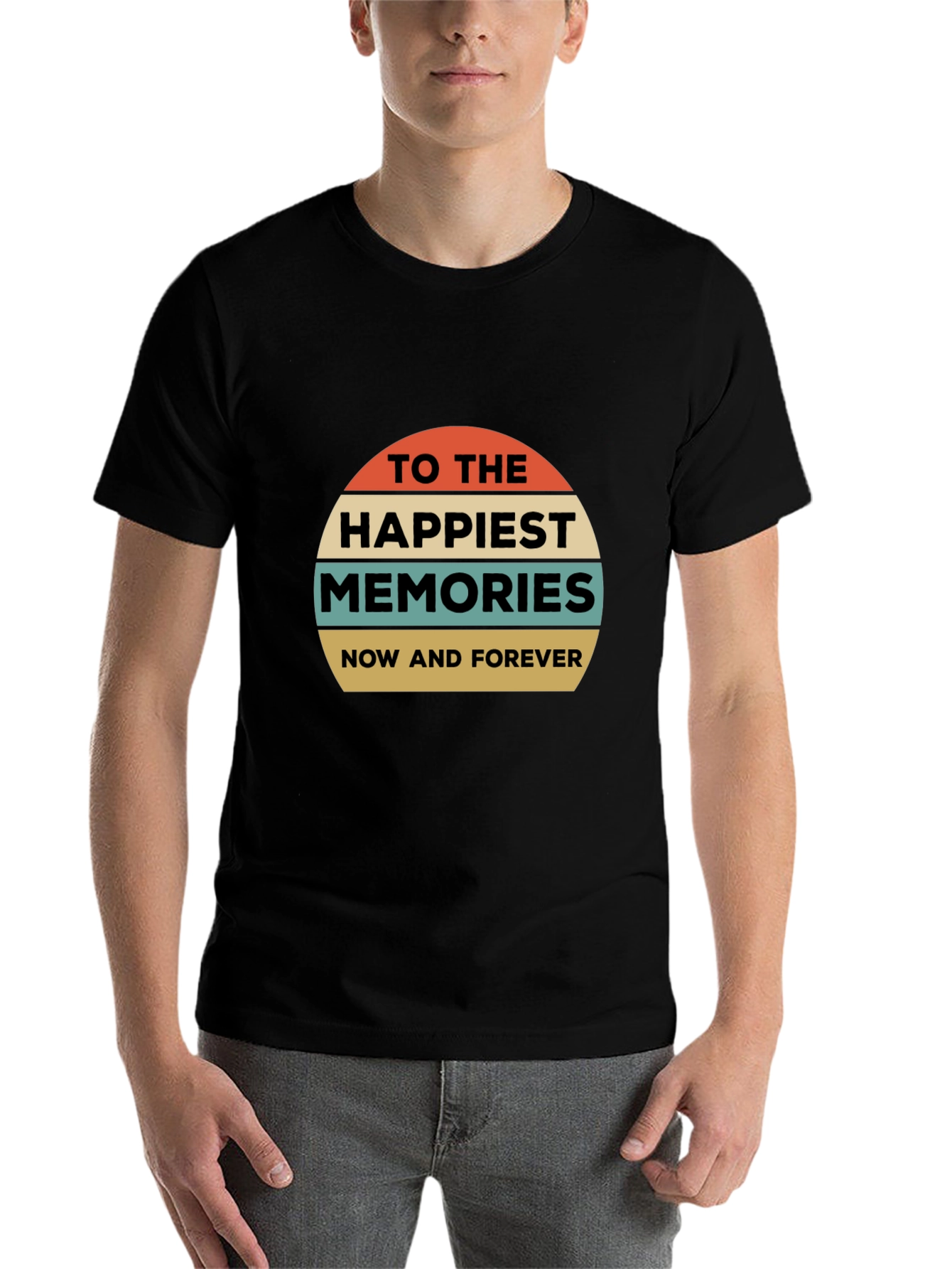 Black Happiest Memories Retro Graphic T-Shirt view 7