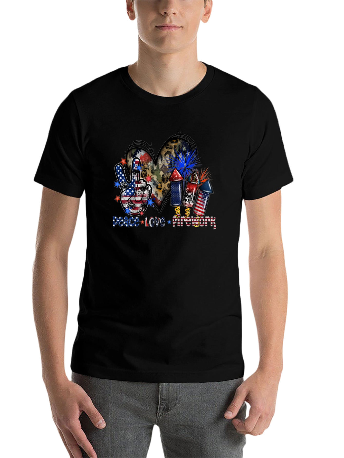 Black Peace Love Fireworks T-Shirt view 7