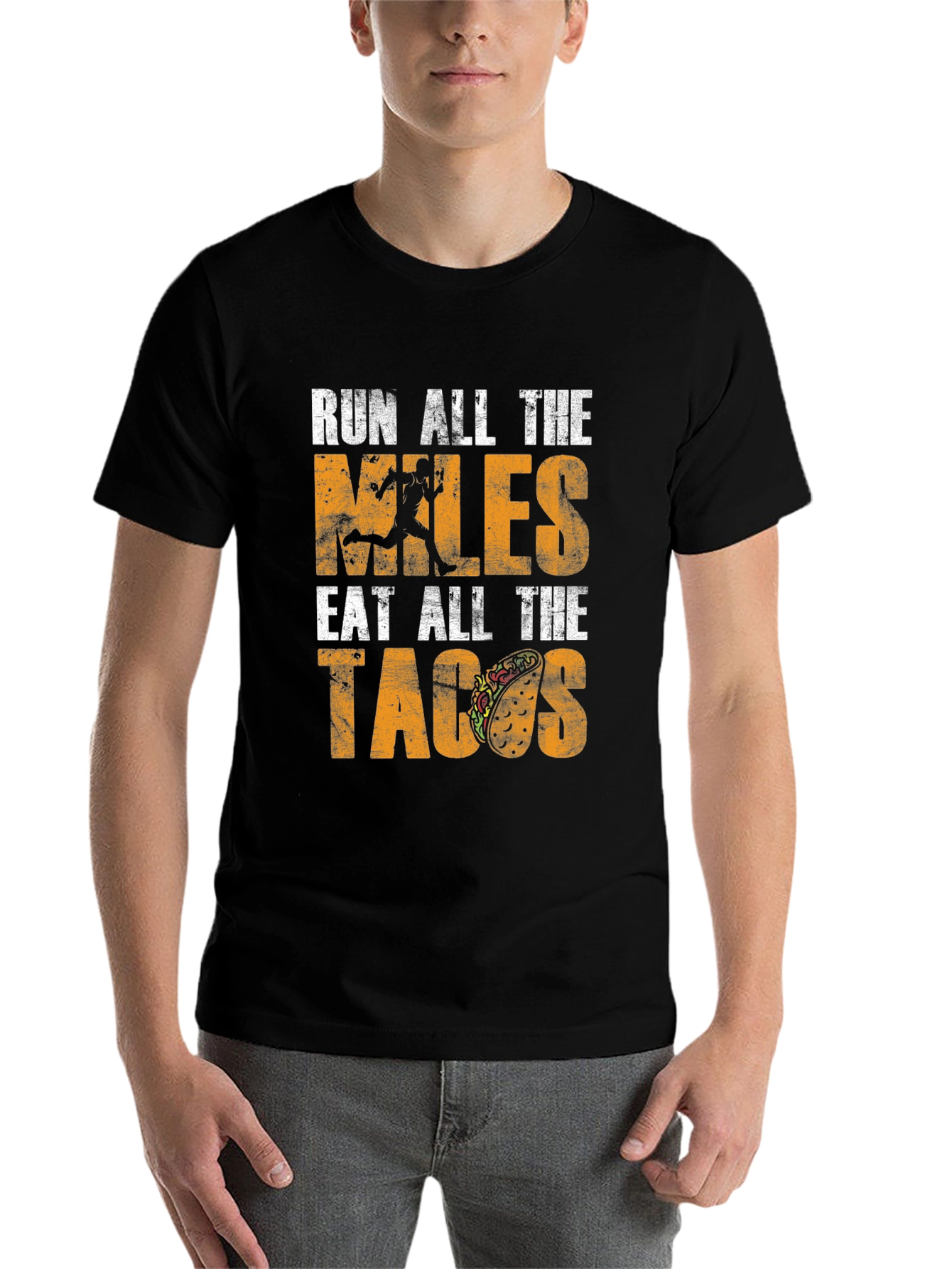 Black Run All The Miles Eat All The Tacos Black T-Shirt view 7