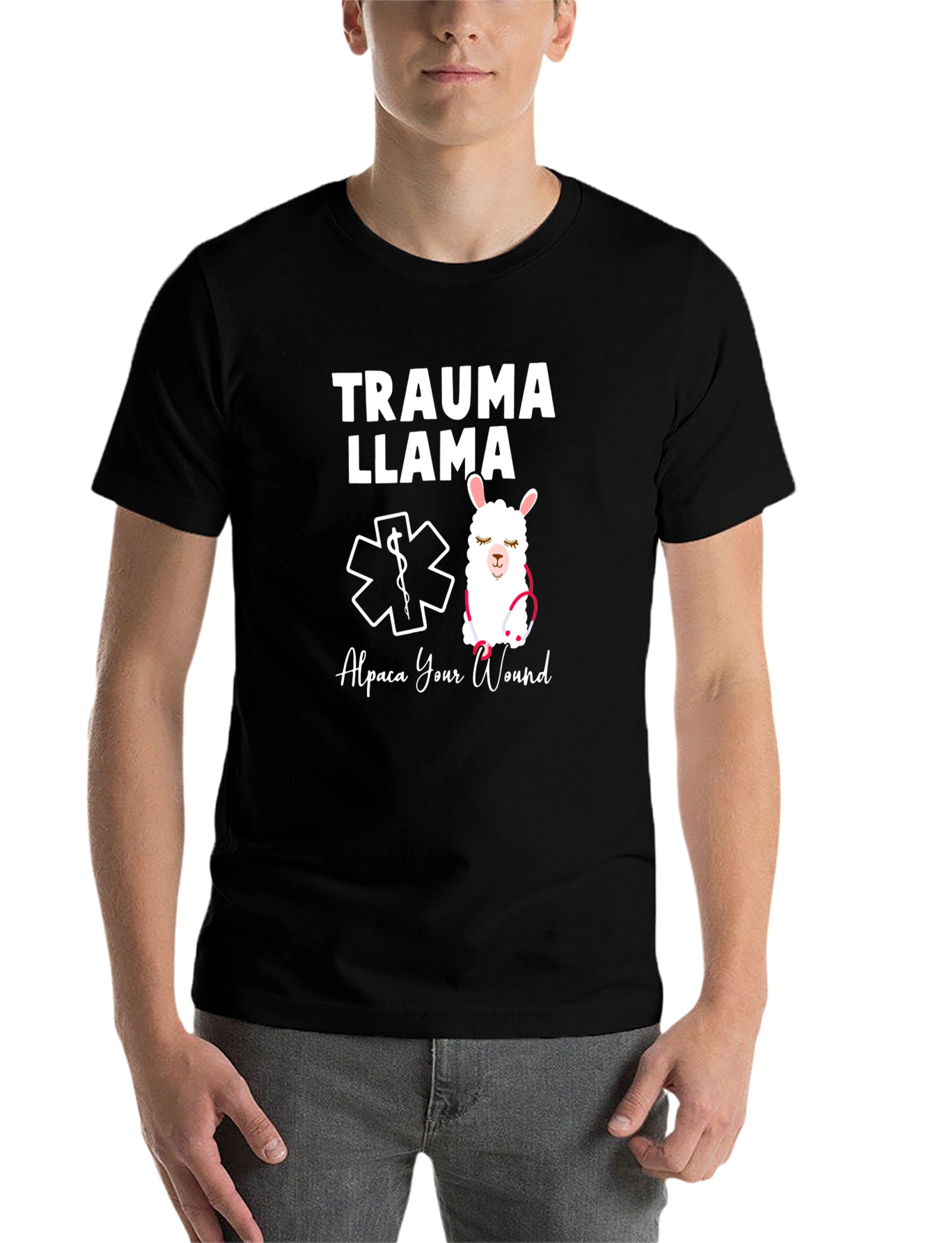 Black Trauma Llama T-Shirt - Alpaca Your Wound view 7