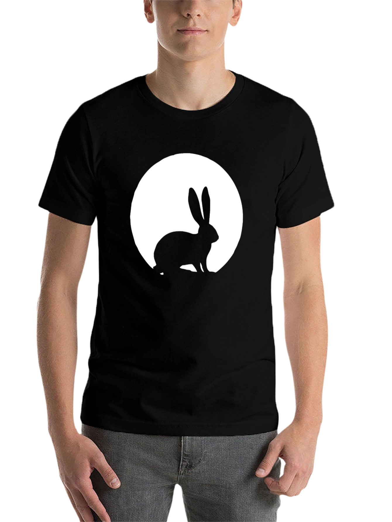 Black Rabbit Moon Graphic Tee - Black Cotton T-Shirt view 7