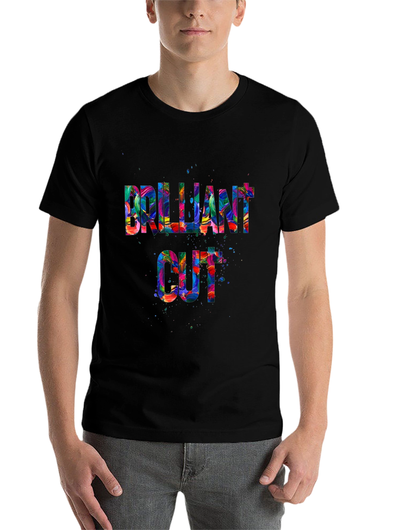 Black Brilliant Cut Graphic T-Shirt - Colorful Design view 7