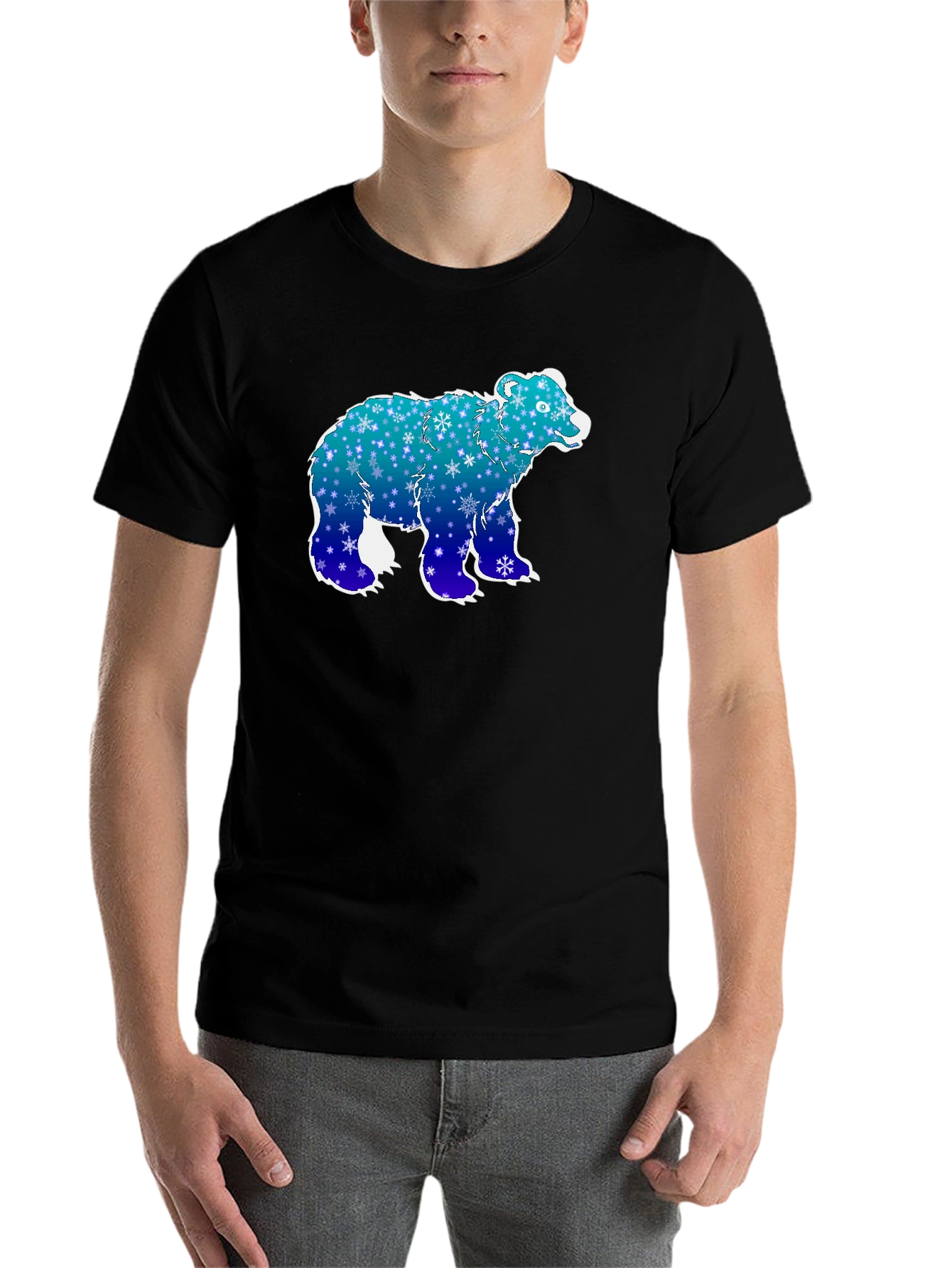Black Winter Bear Graphic Tee - Black Cotton T-Shirt view 7