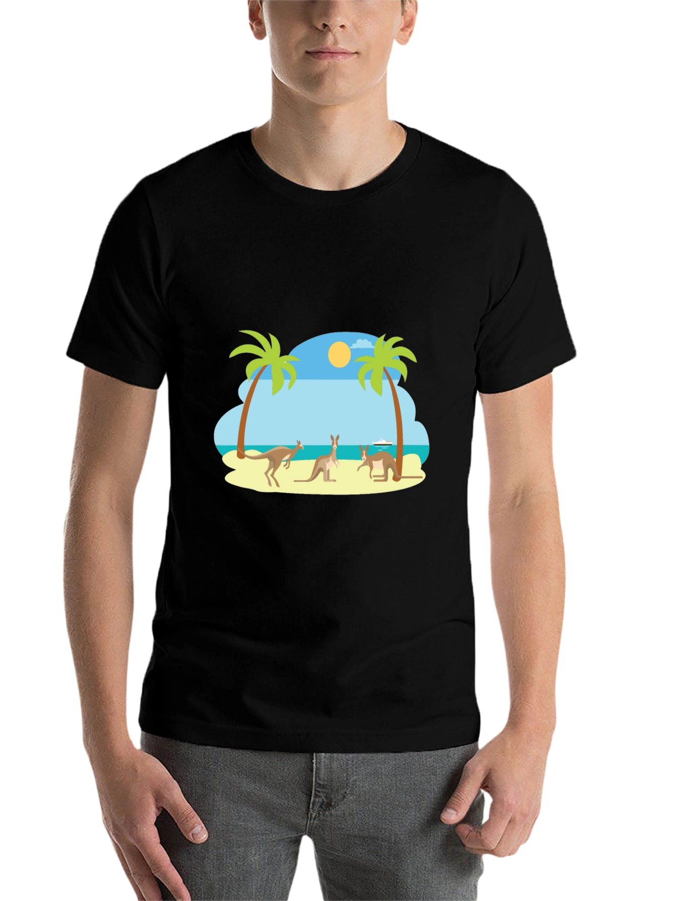 Black Kangaroo Beach Graphic Tee - Black Cotton T-Shirt view 7