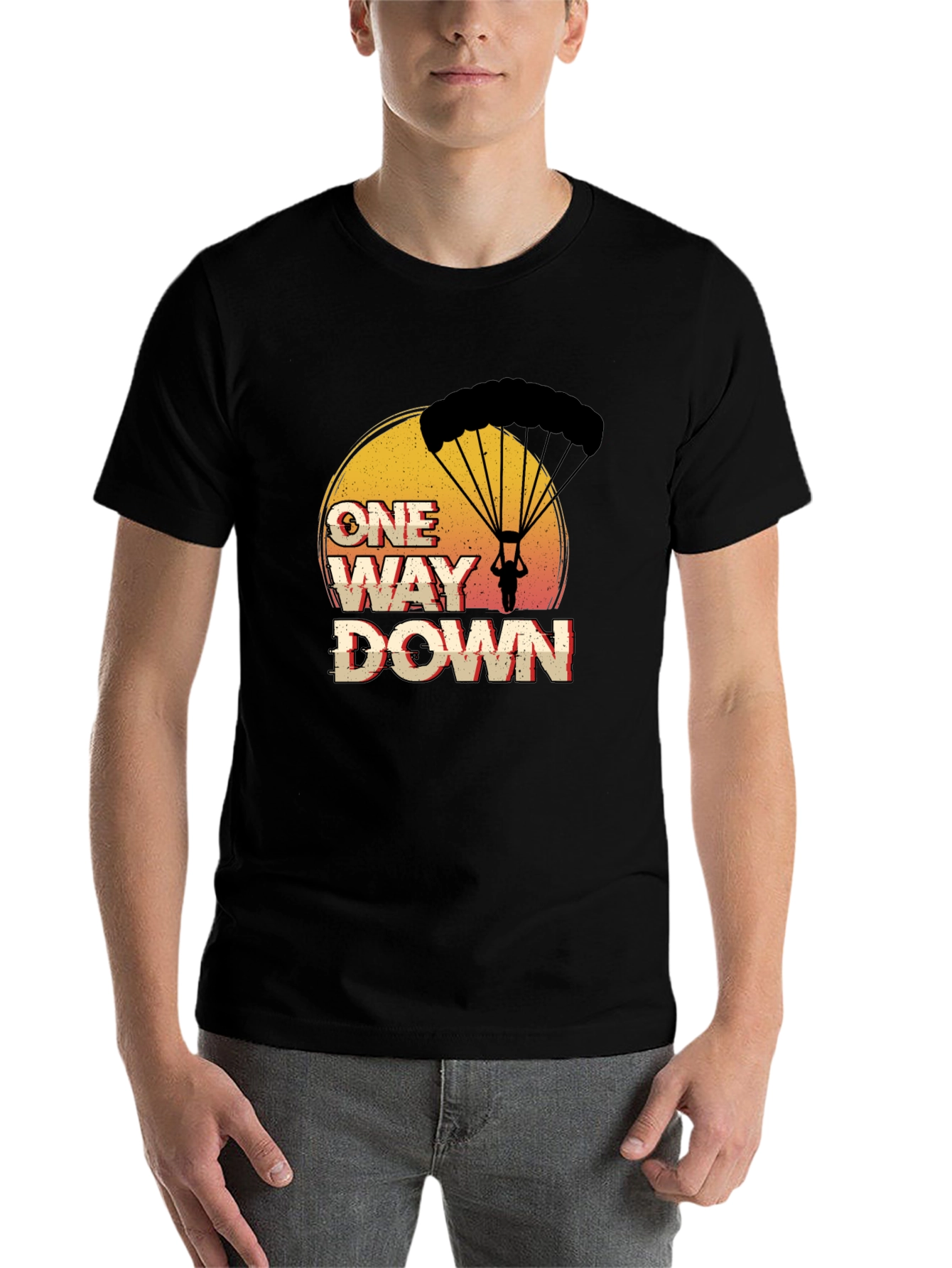 Black One Way Down Parachute Graphic T-Shirt view 7