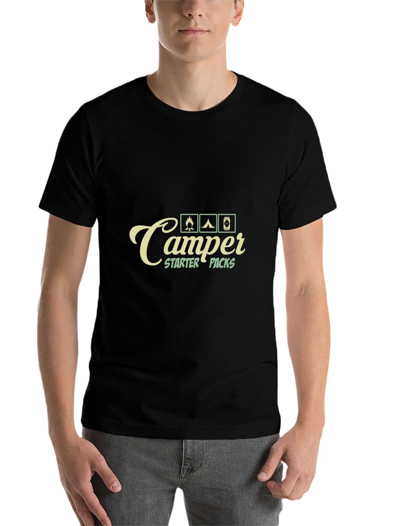 Black Camper Starter Packs Graphic T-Shirt - Camping Adventure Tee view 7