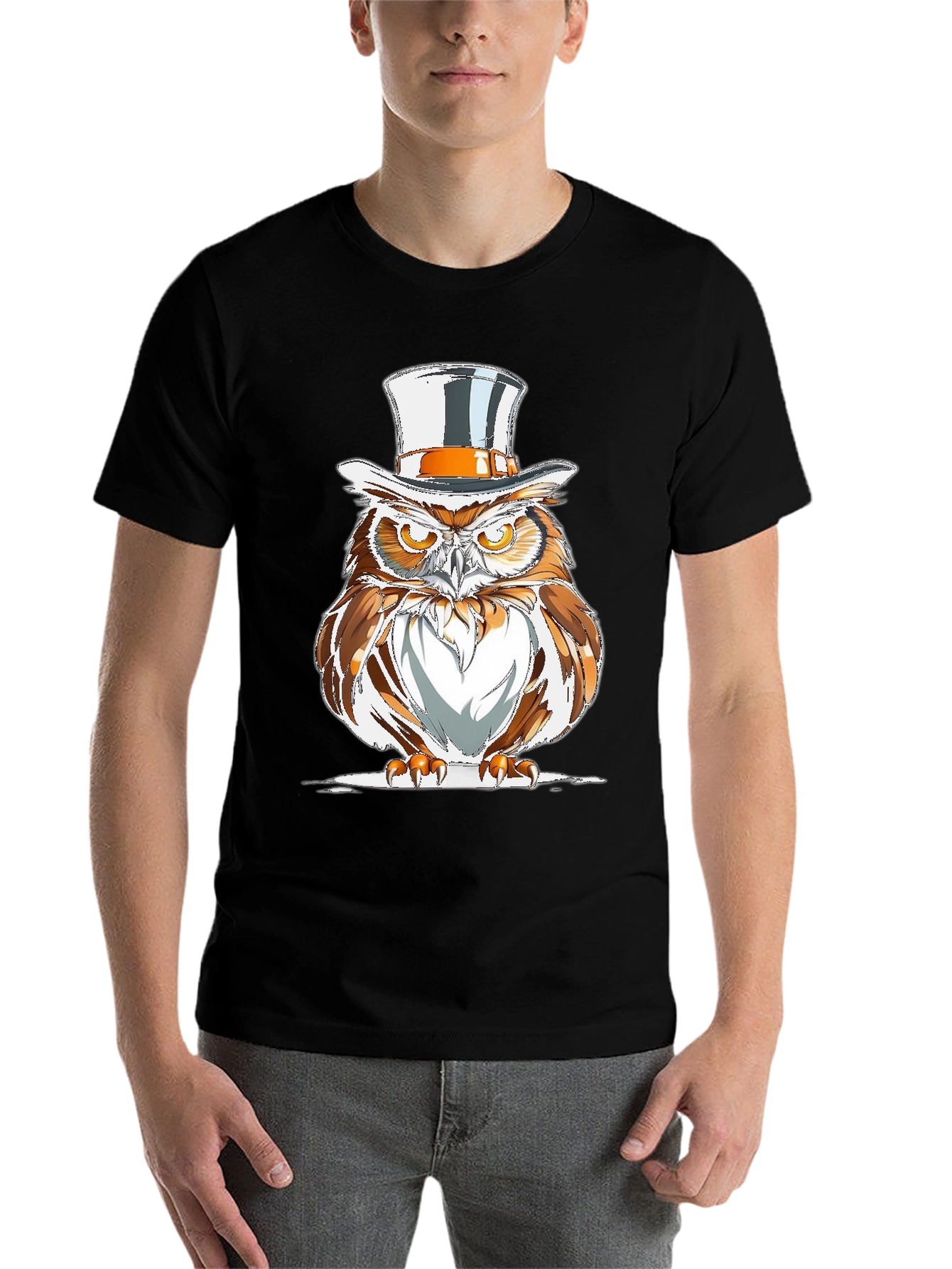 Black Owl Top Hat Graphic Tee - Men's Black T-Shirt view 7