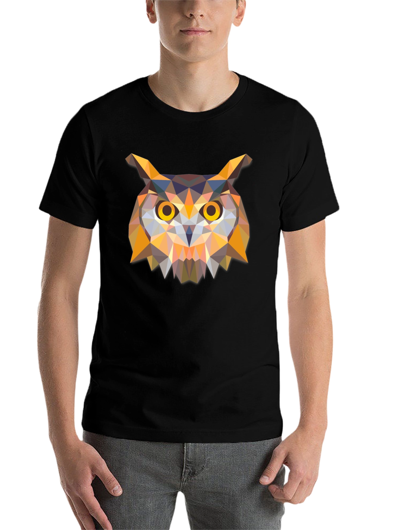 Black Geometric Owl Graphic Black T-Shirt view 7