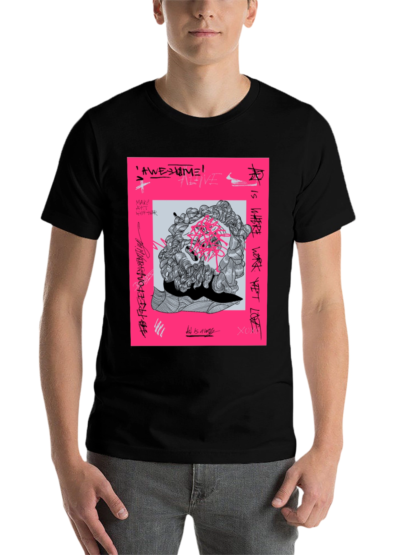 Black Abstract Graphic Tee - Modern Artistic T-Shirt view 7