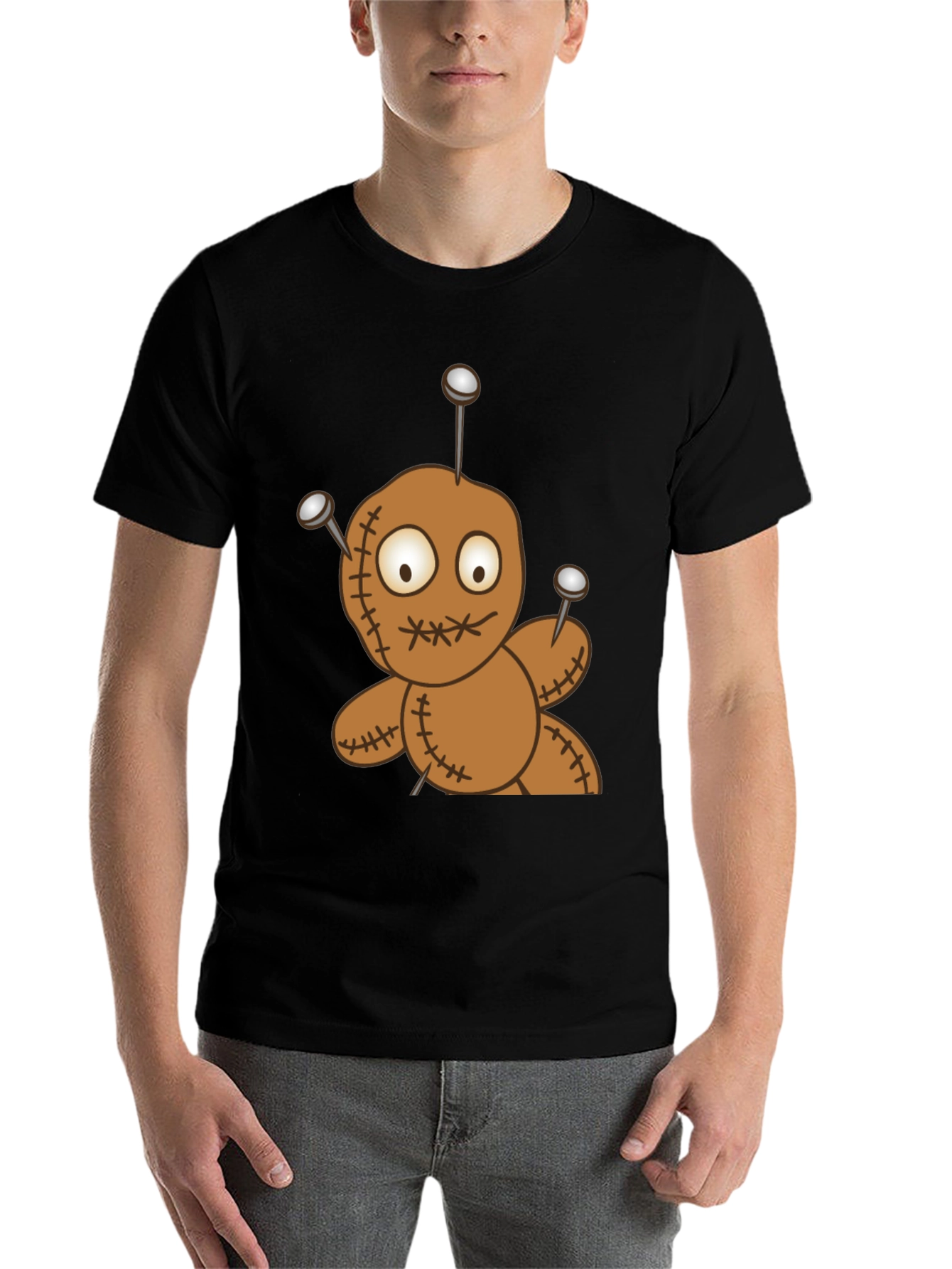 Black Voodoo Doll Graphic Tee - Black Cotton T-Shirt view 7