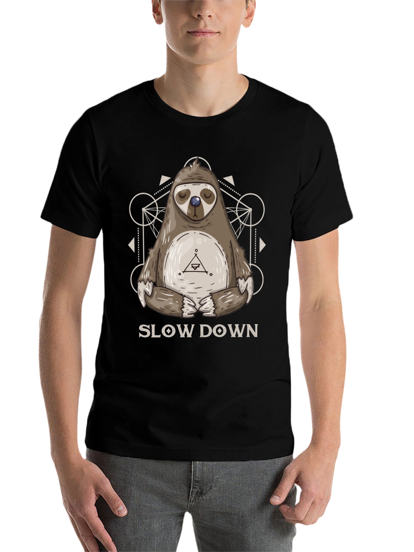 Black Relaxed Sloth Graphic Tee - Slow Down Shirt view 7